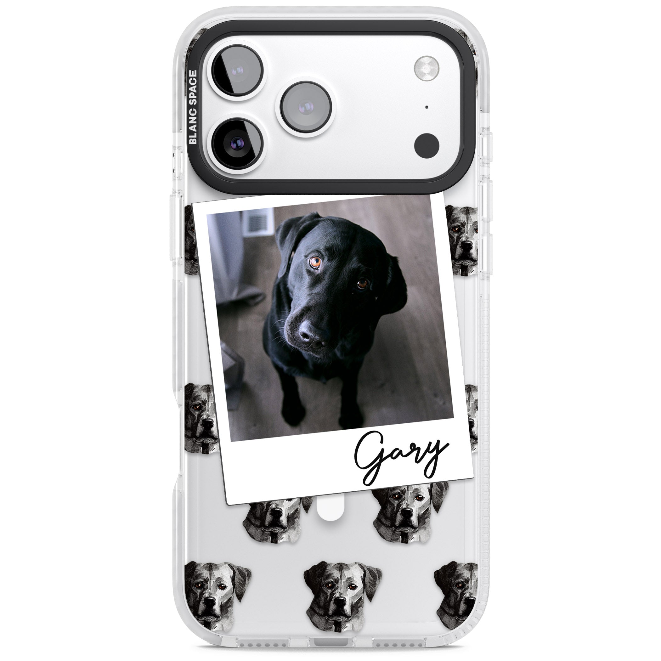 Personalised Black Labrador Instant Camera Photo iPhone 17 Pro Impact Pro Clear Phone Case