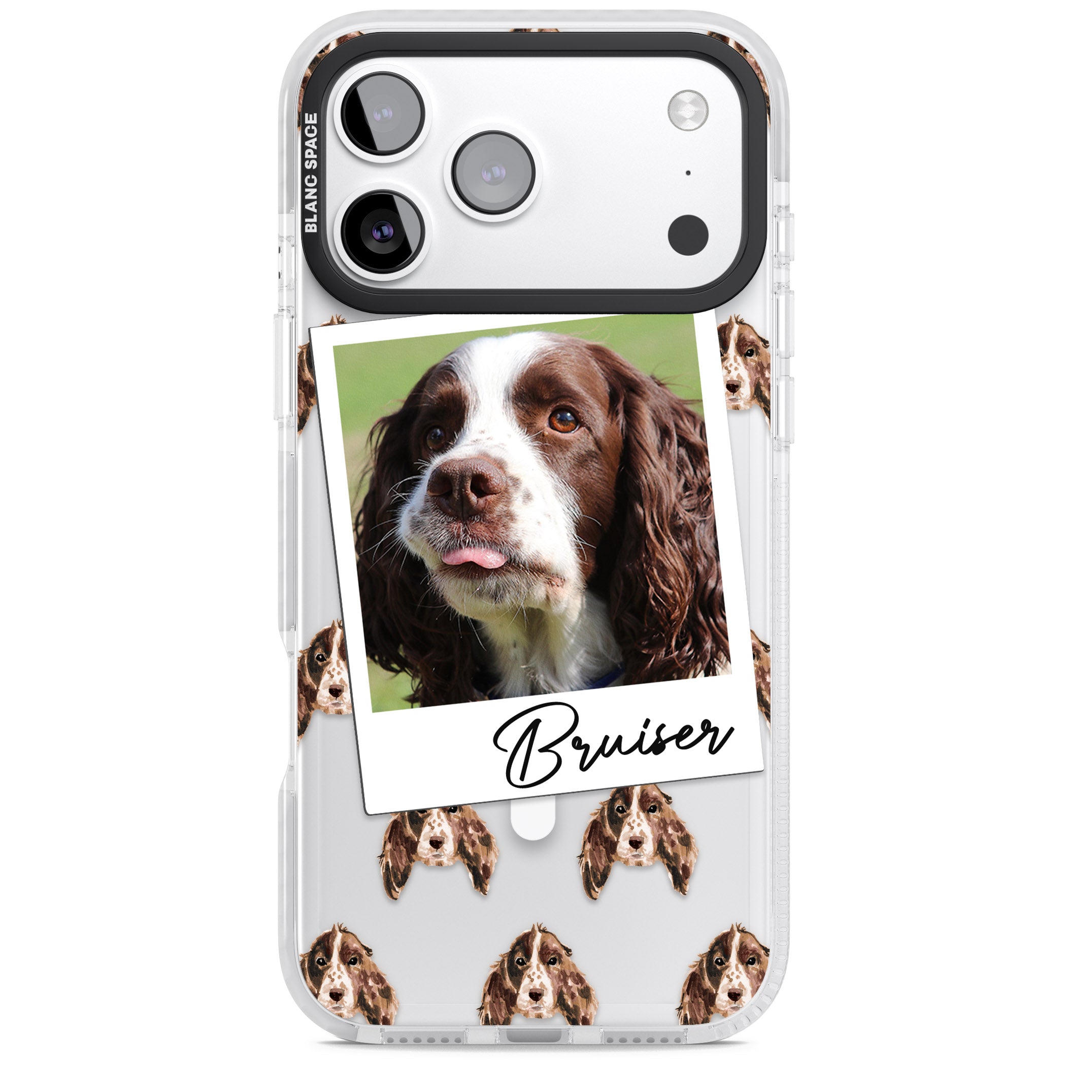 Personalised Springer Spaniel Instant Camera Photo iPhone 17 Pro Impact Pro Clear Phone Case