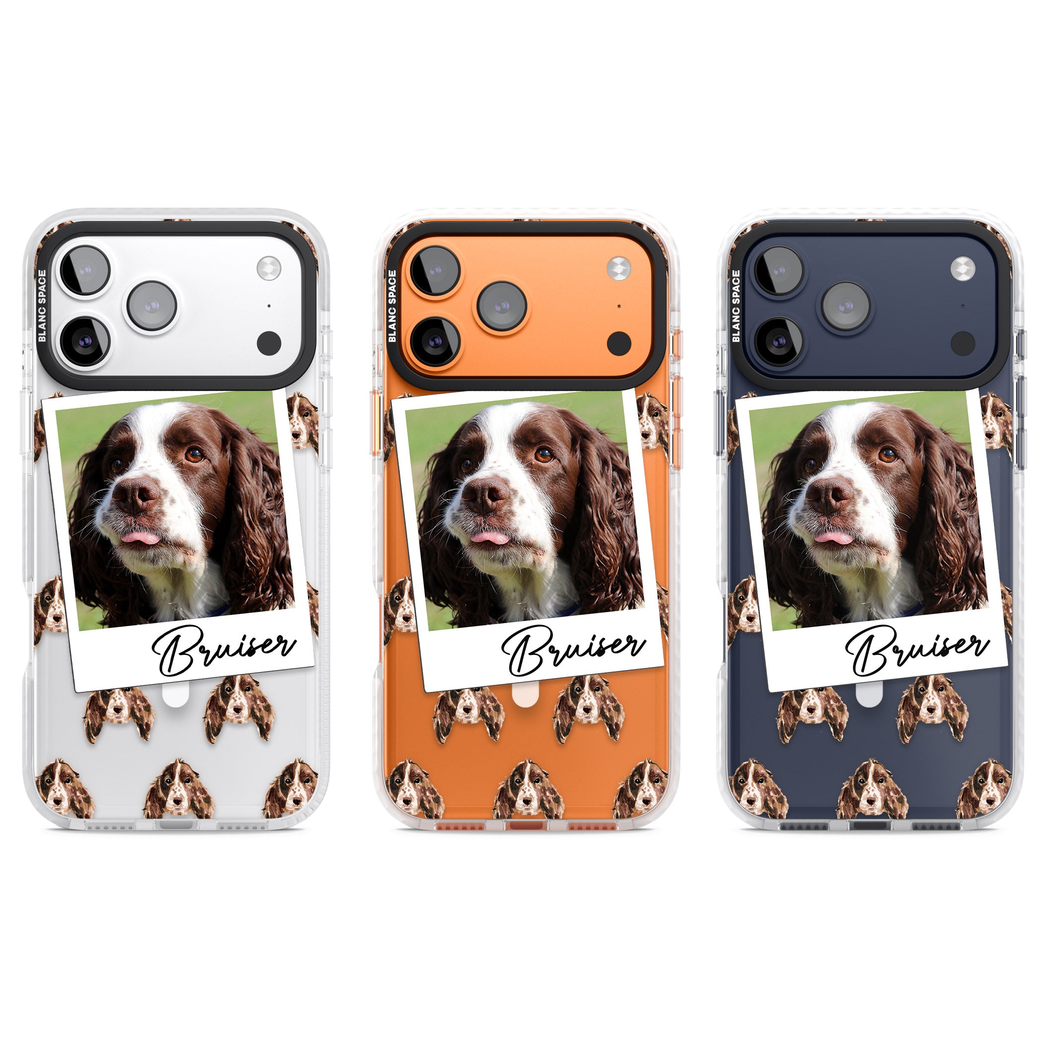 Personalised Springer Spaniel Instant Camera Photo iPhone 17 Pro Impact Pro Clear Phone Case APT Impact Protection