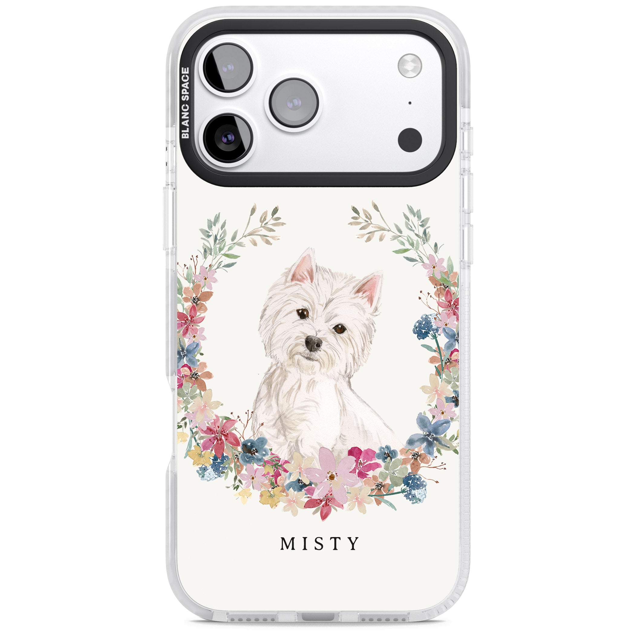 Personalised Westie Floral Portrait iPhone 17 Pro Impact Pro Clear Phone Case