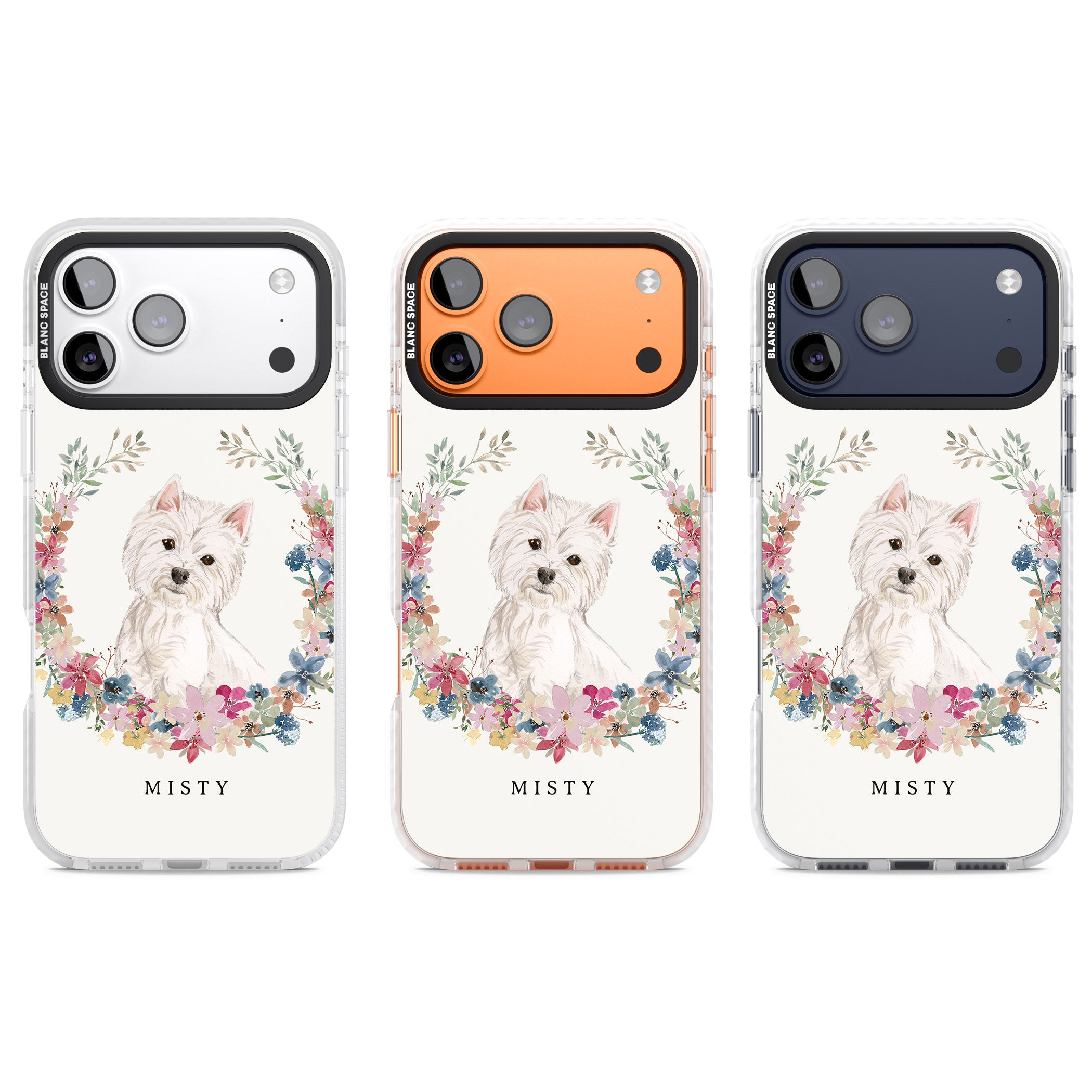 Personalised Westie Floral Portrait iPhone 17 Pro Impact Pro Clear Phone Case APT Impact Protection
