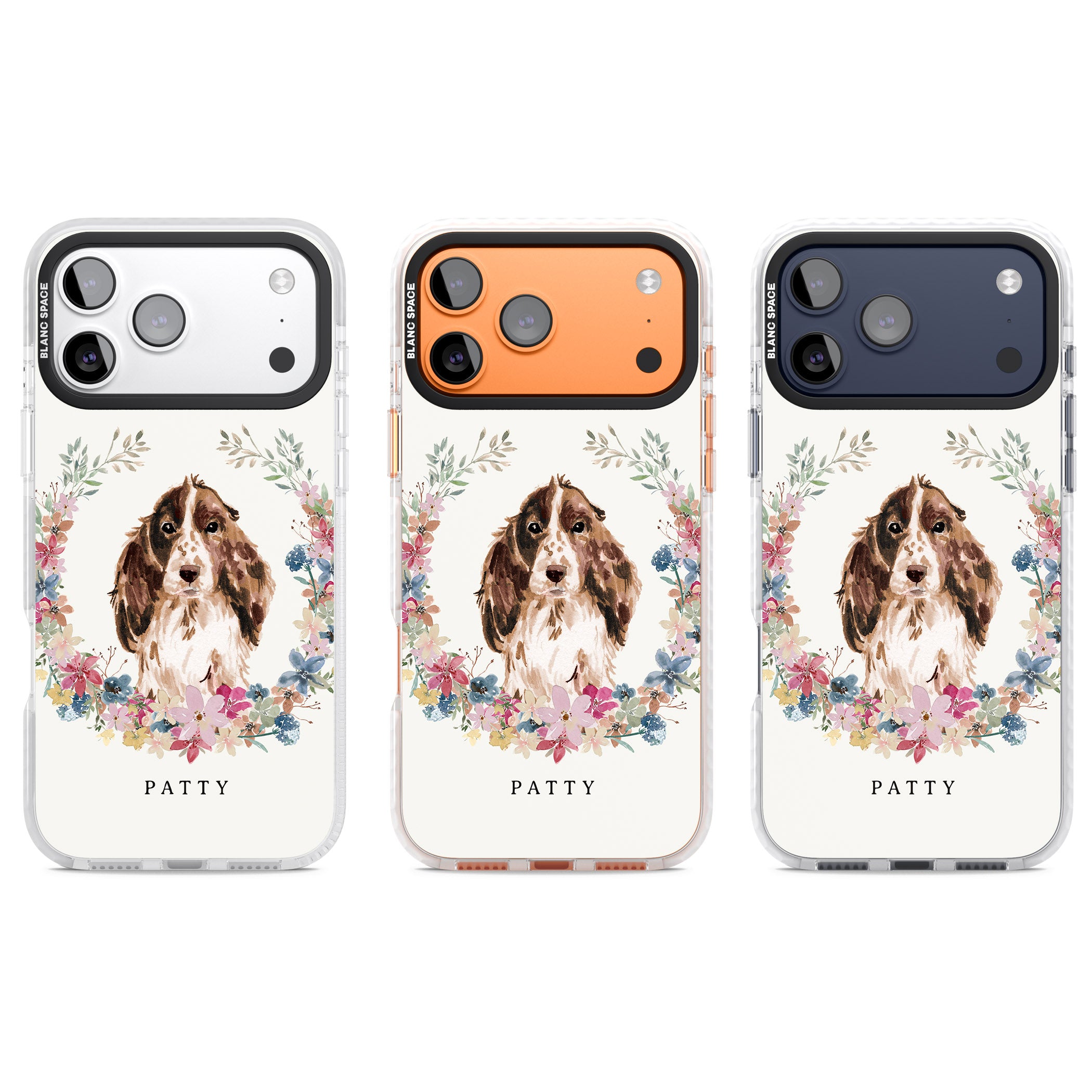 Personalised Cocker Spaniel Floral Portrait iPhone 17 Pro Impact Pro Clear Phone Case APT Impact Protection