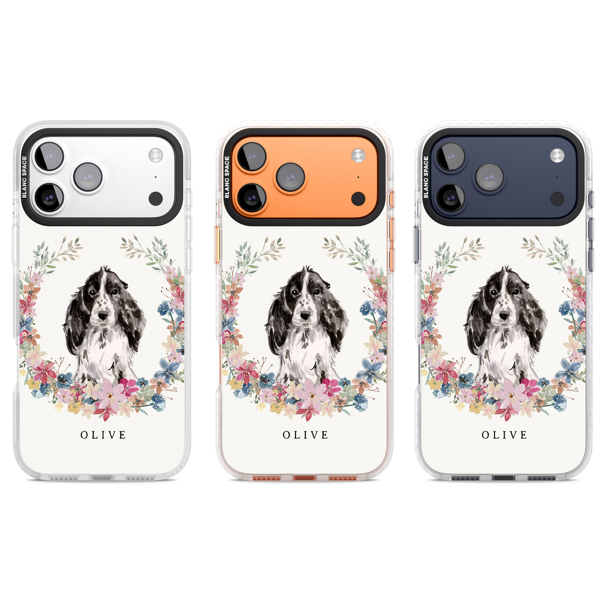 Personalised Black Cocker Spaniel Floral Portrait iPhone 17 Pro Impact Pro Clear Phone Case APT Impact Protection