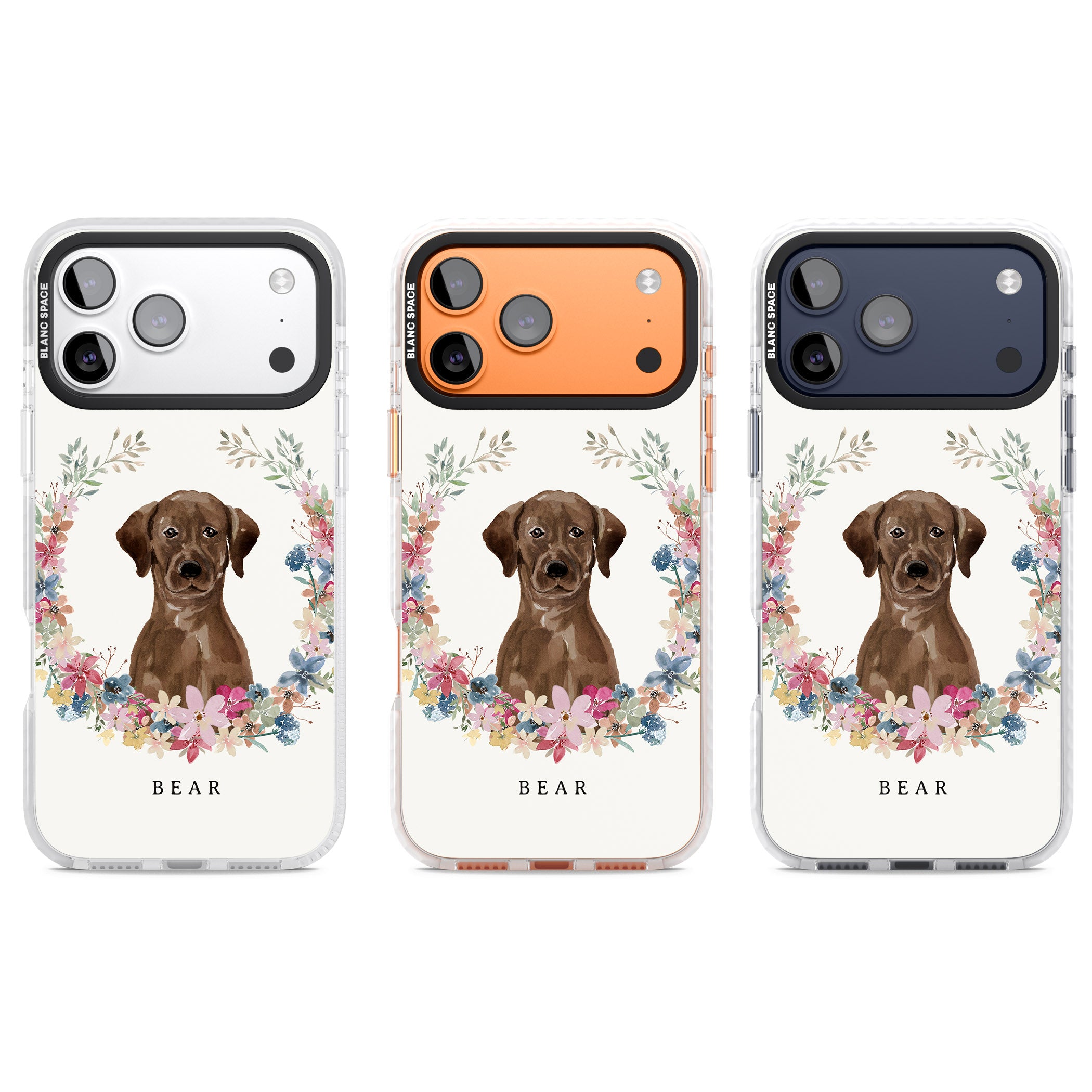 Personalised Chocolate Labrador Floral Portrait iPhone 17 Pro Impact Pro Clear Phone Case APT Impact Protection