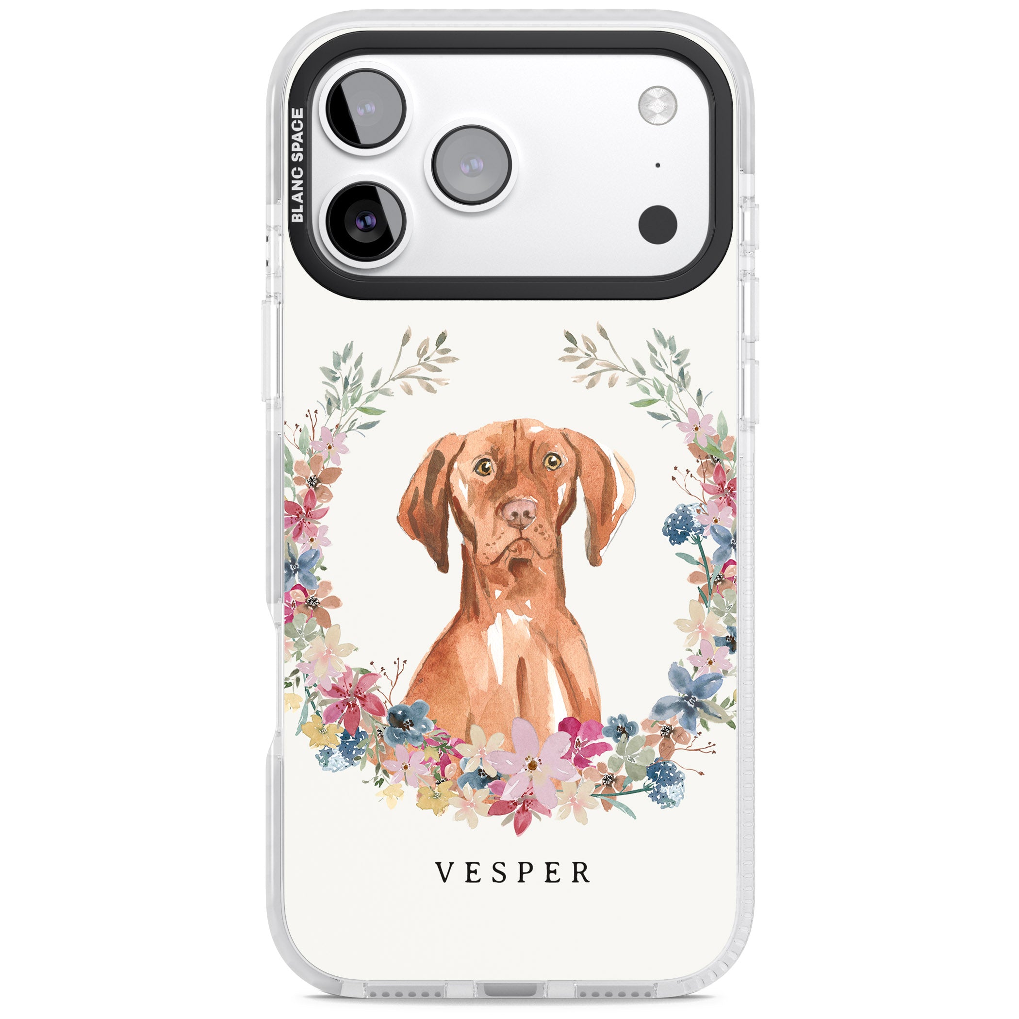 Personalised Hungarian Vizsla Floral Portrait iPhone 17 Pro Impact Pro Clear Phone Case
