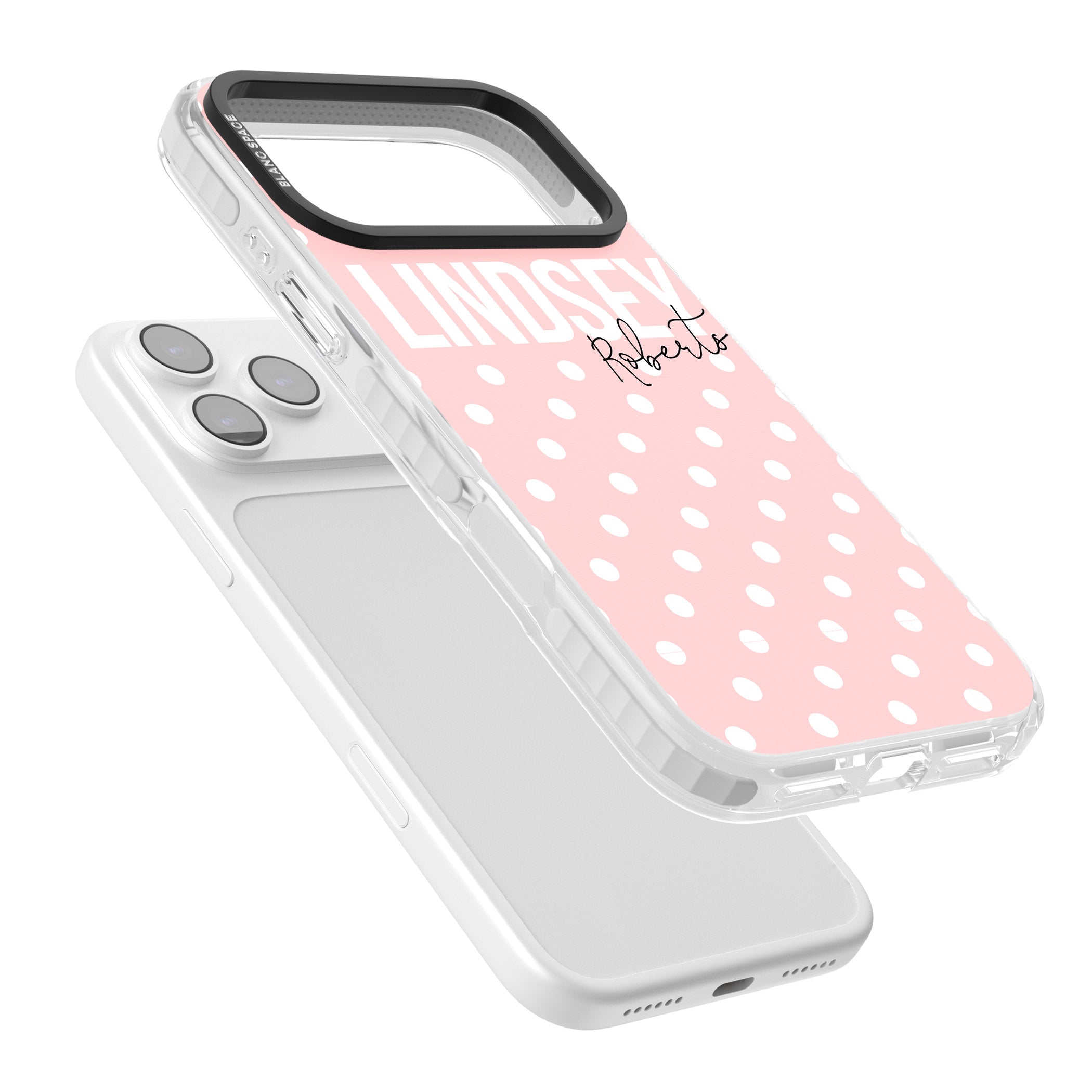 Personalised Pink Polka iPhone 17 Pro Max Impact Pro Clear Phone Case Colours