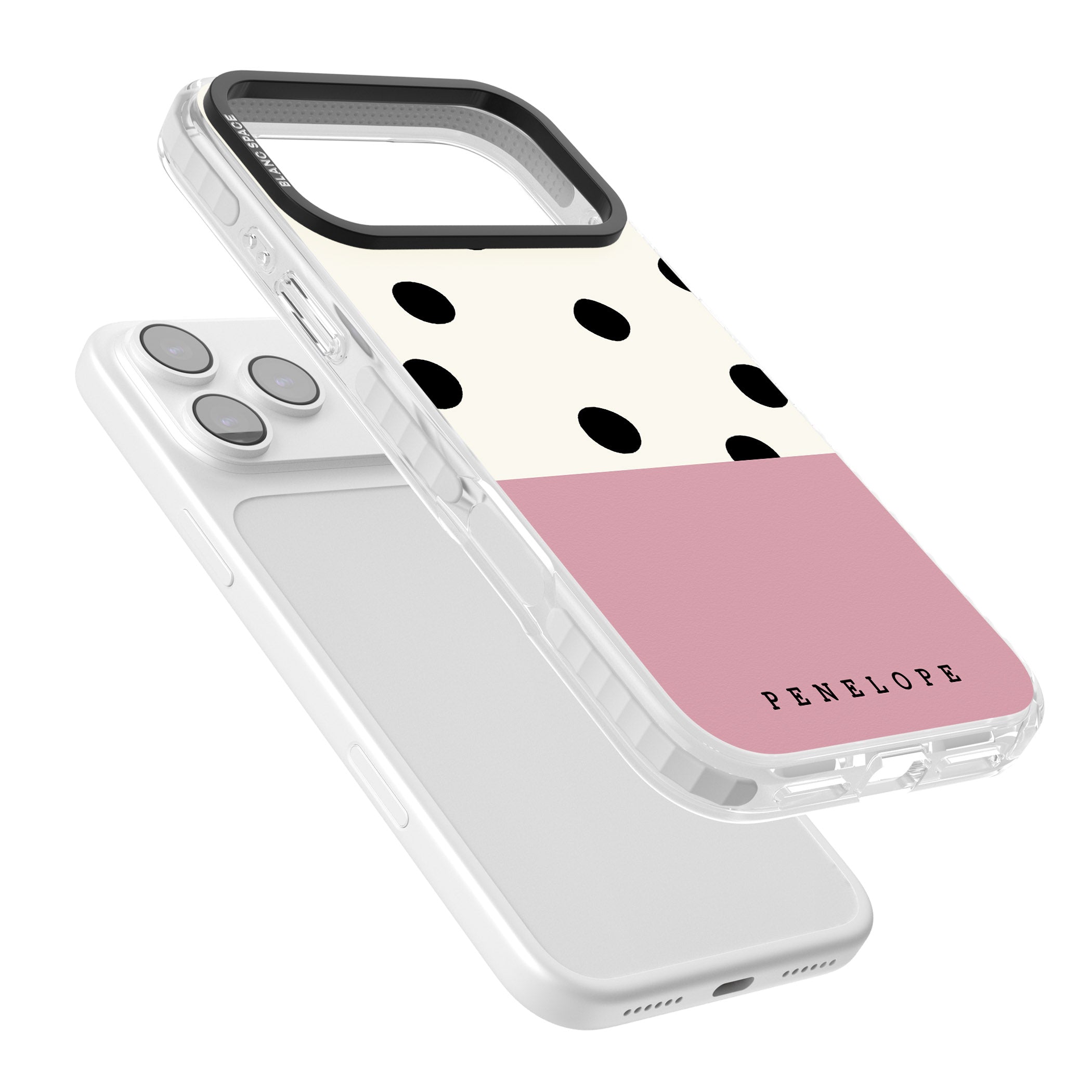 Personalised Pink Border Polka Dot iPhone 17 Pro Impact Pro Clear Phone Case Colours