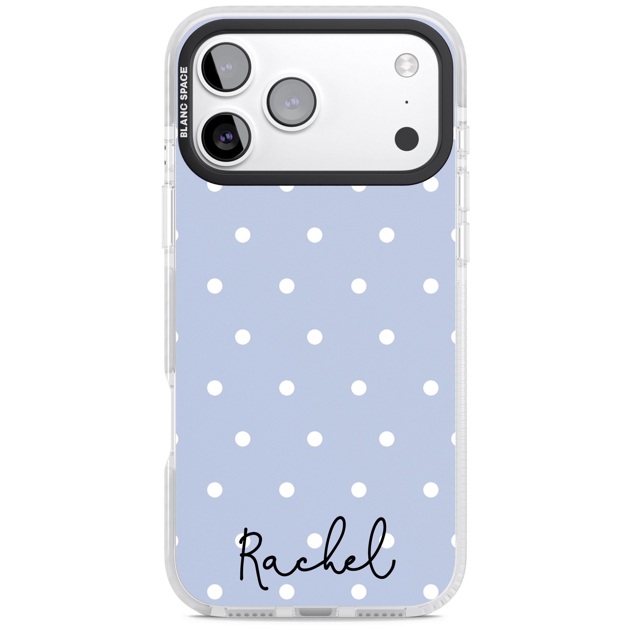 Personalised Simple Light Blue Dots iPhone 17 Pro Impact Pro Clear Phone Case