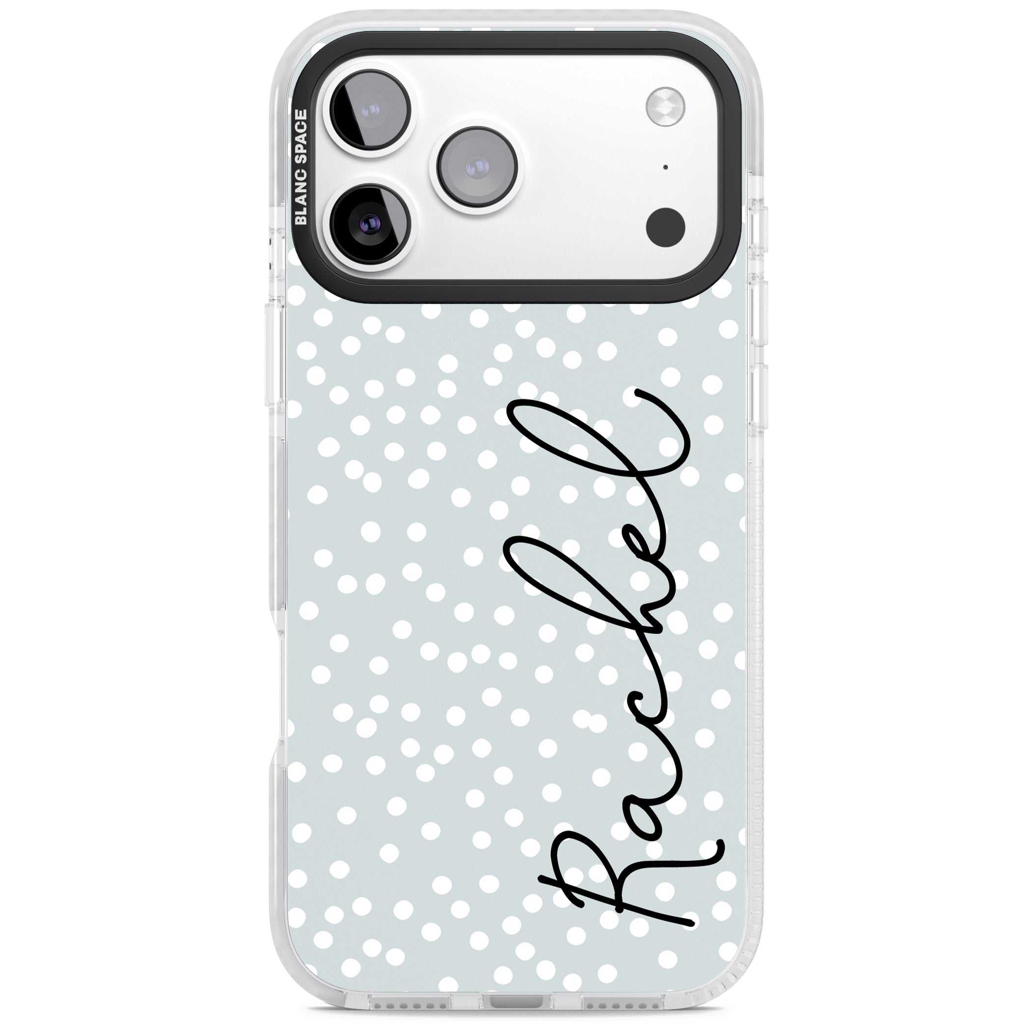 Personalised Vertical Cursive & Dots iPhone 17 Pro Impact Pro Clear Phone Case