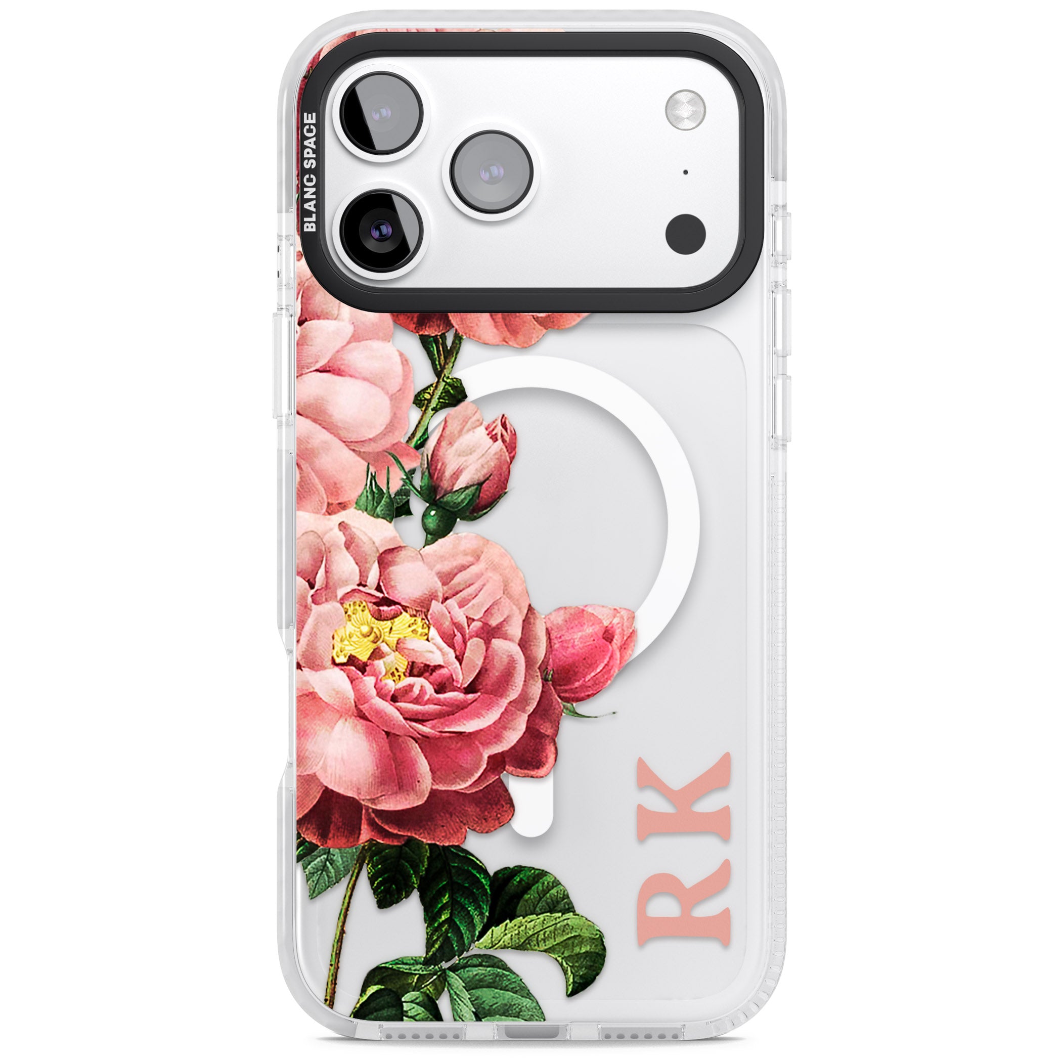 Personalised Vintage Floral Peonies iPhone 17 Pro Impact Pro Clear Phone Case