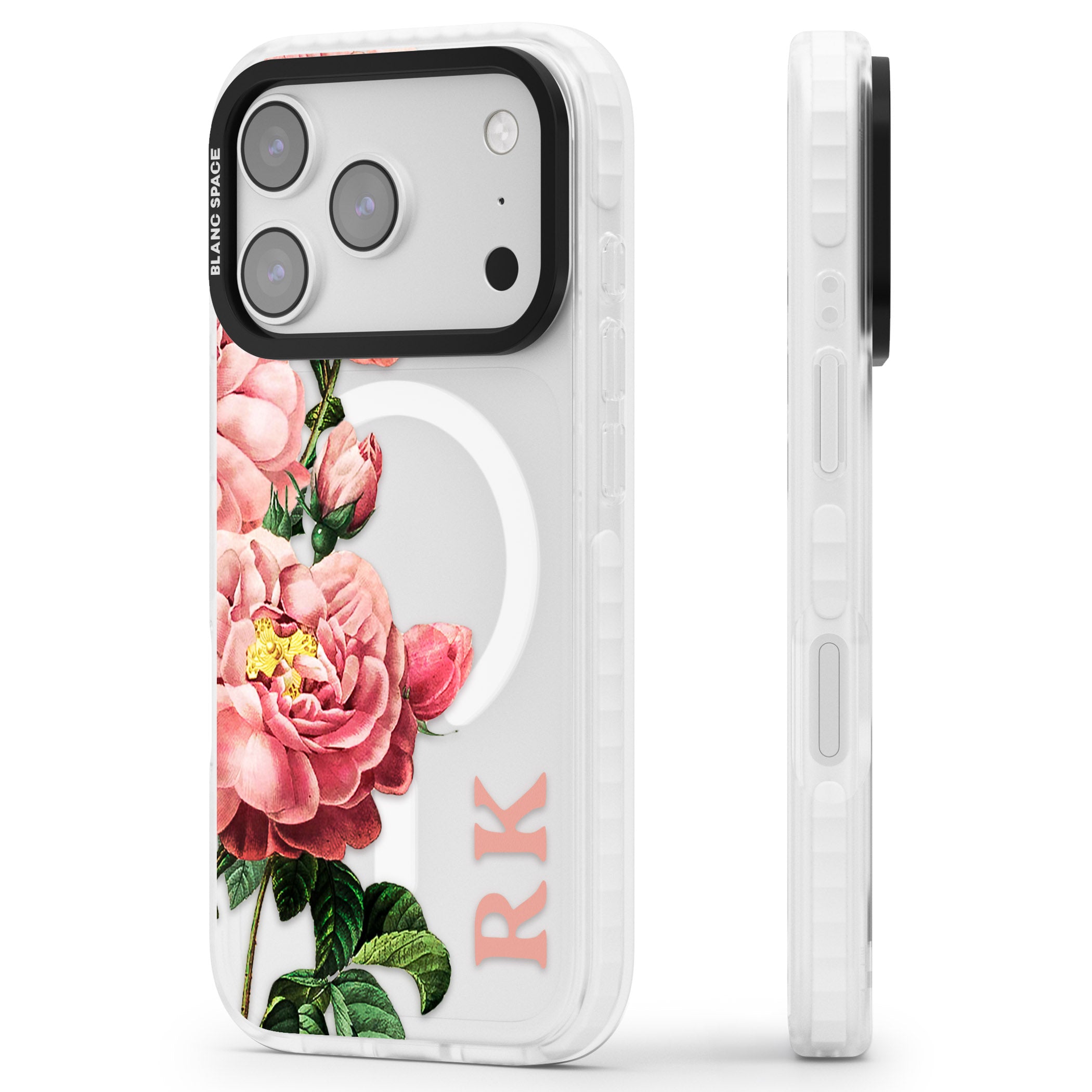 Personalised Vintage Floral Peonies iPhone 17 Pro Impact Pro Clear Phone Case Side Profile