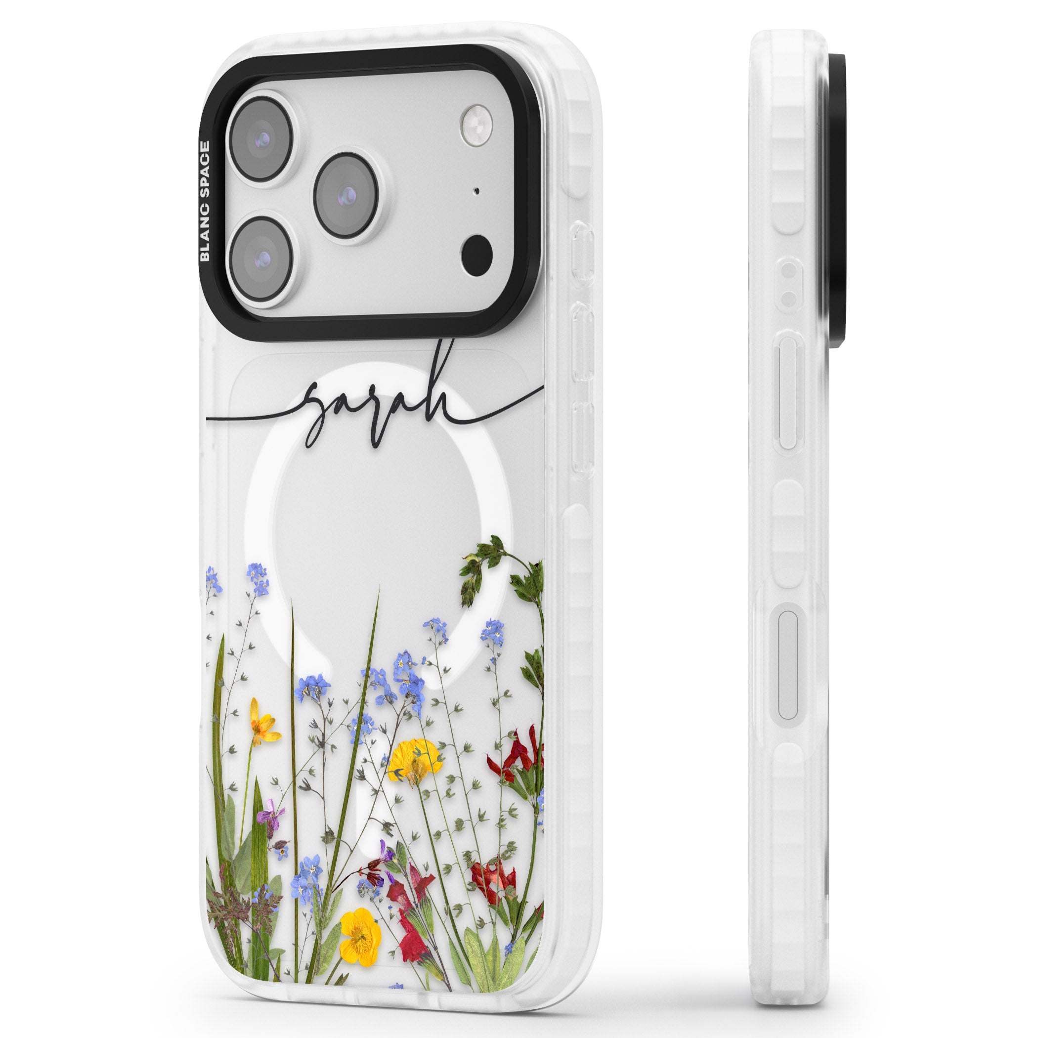 Personalised Wildflower Floral iPhone 17 Pro Impact Pro Clear Phone Case Side Profile