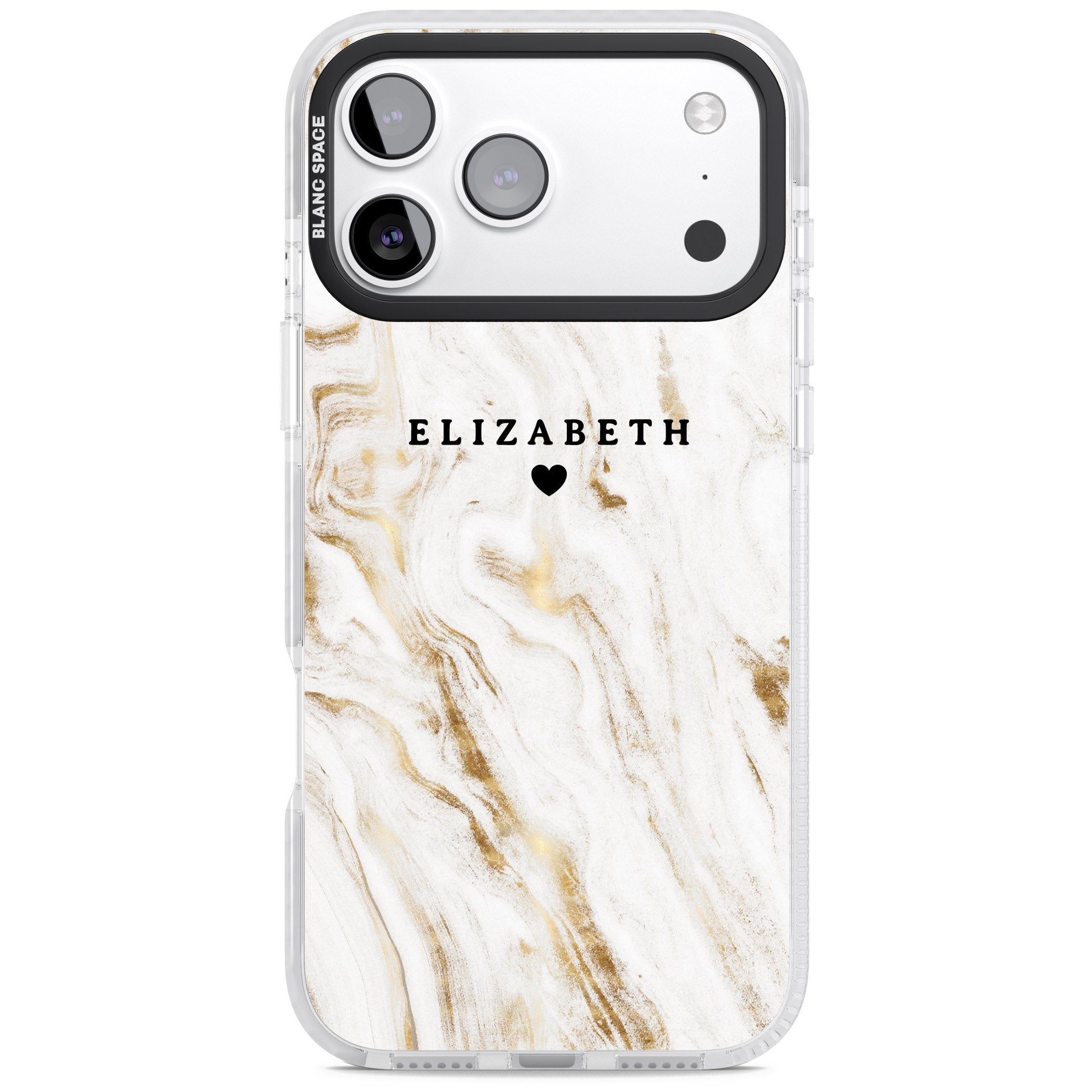 Personalised White & Gold Swirl Marble iPhone 17 Pro Max Impact Pro Clear Phone Case