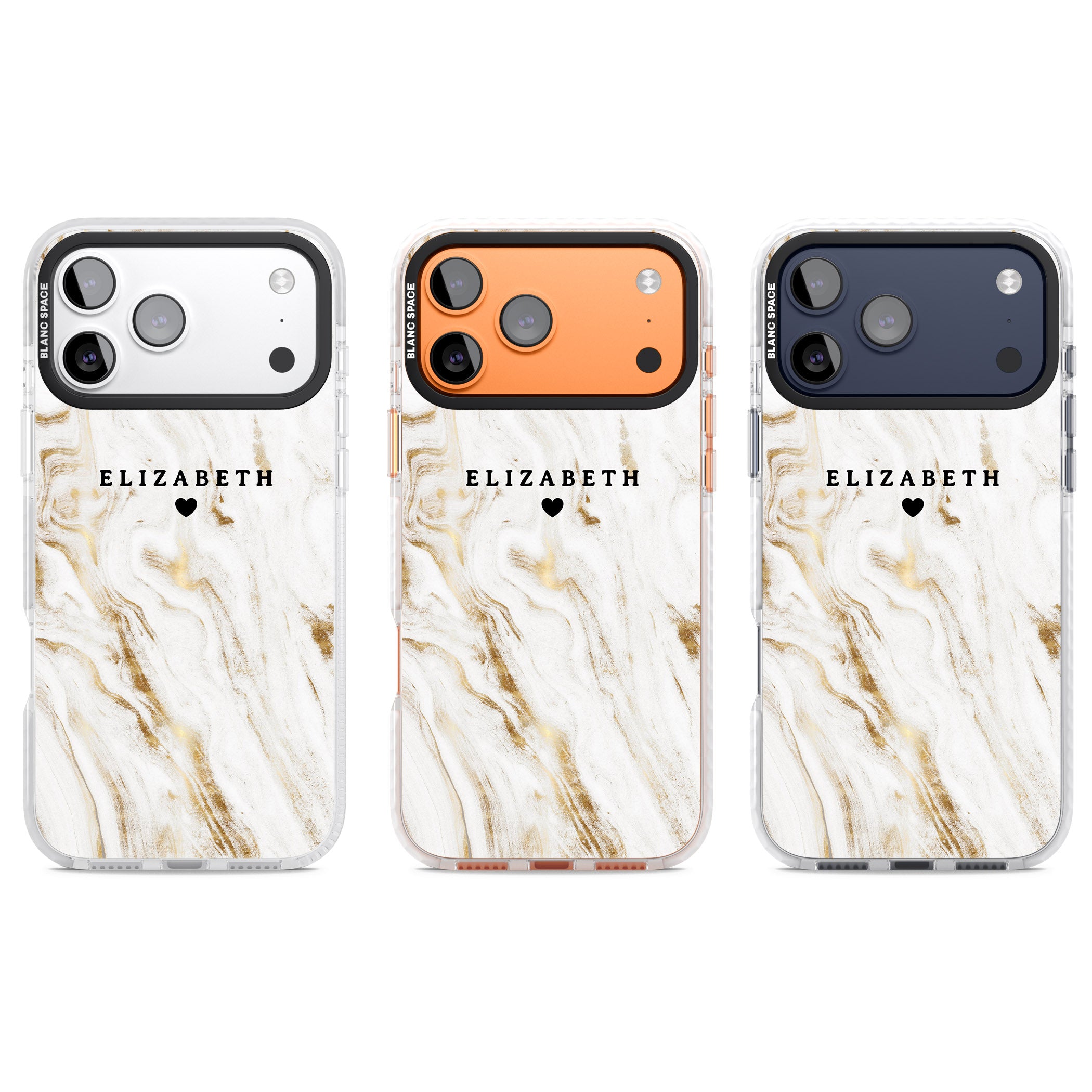 Personalised White & Gold Swirl Marble iPhone 17 Pro Impact Pro Clear Phone Case APT Impact Protection