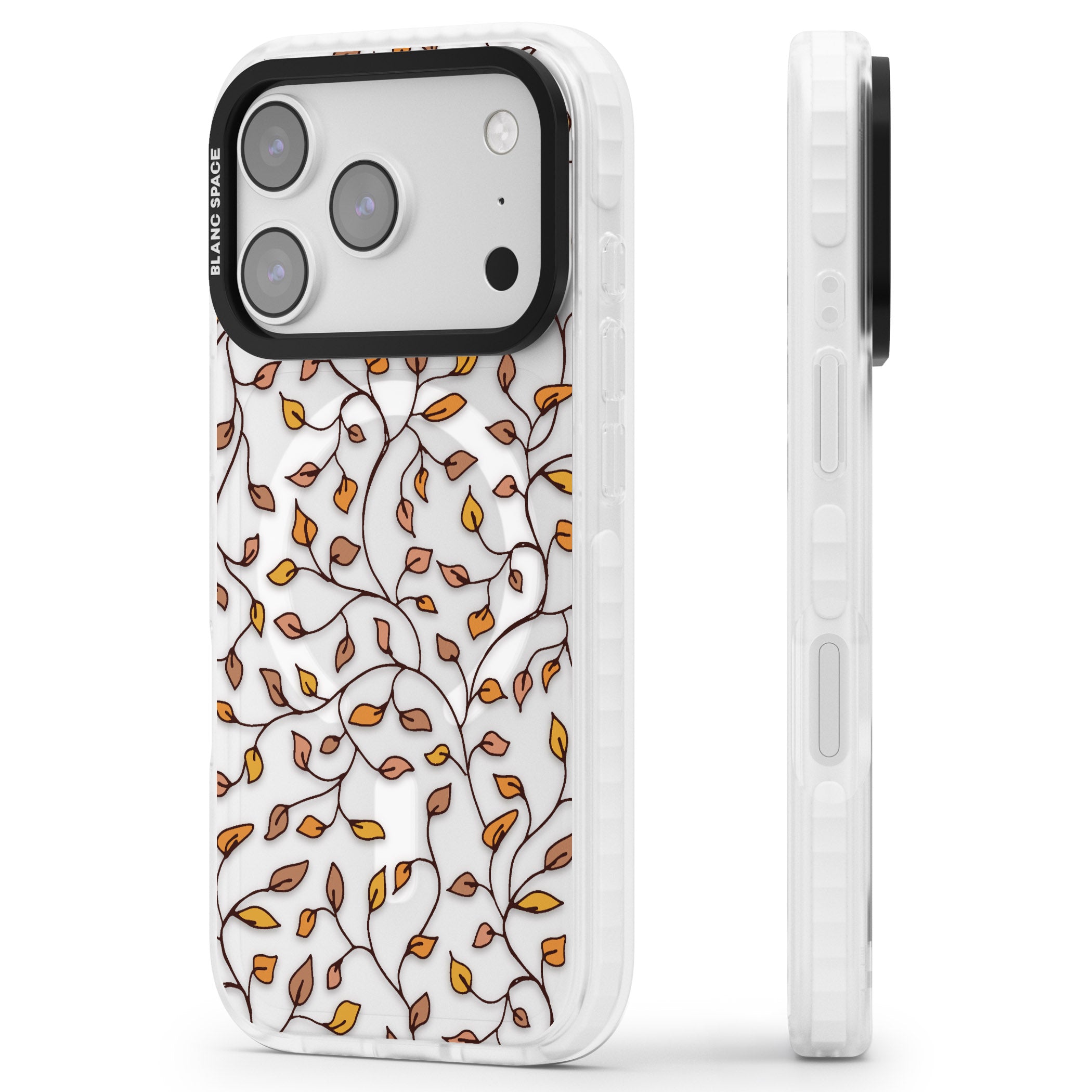 Personalised Autumn Leaves Pattern iPhone 17 Pro Impact Pro Clear Phone Case Side Profile