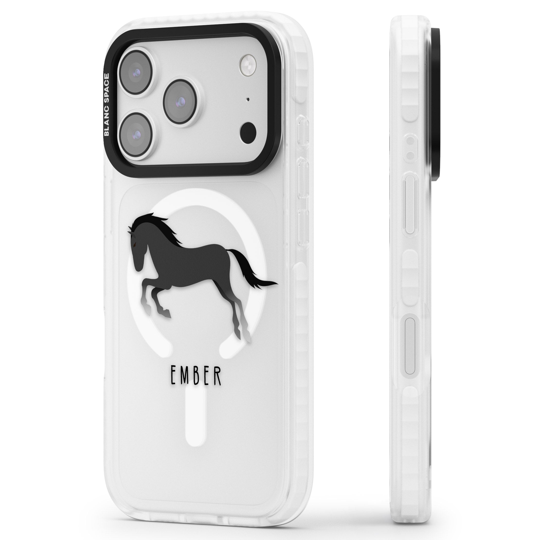 Personalised Black Horse iPhone 17 Pro Impact Pro Clear Phone Case Side Profile