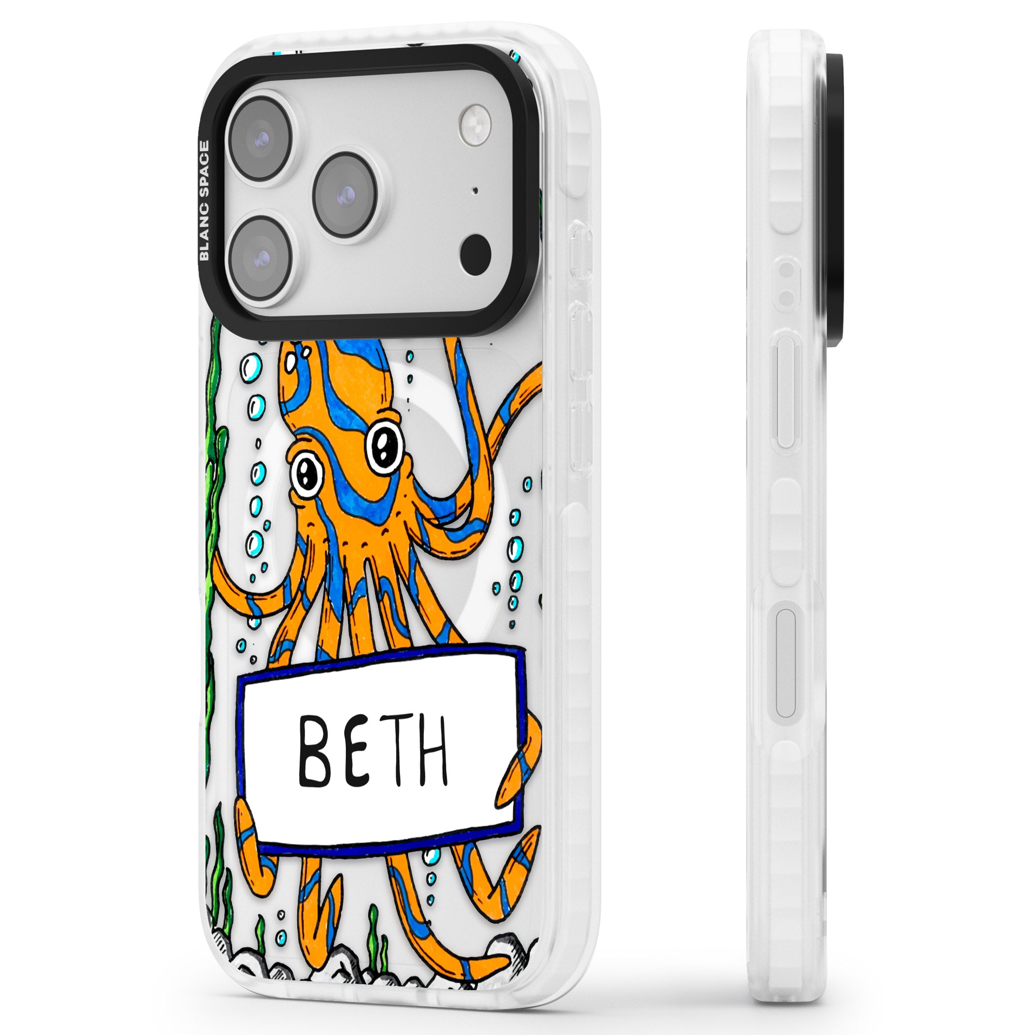 Personalised Octo iPhone 17 Pro Impact Pro Clear Phone Case Side Profile