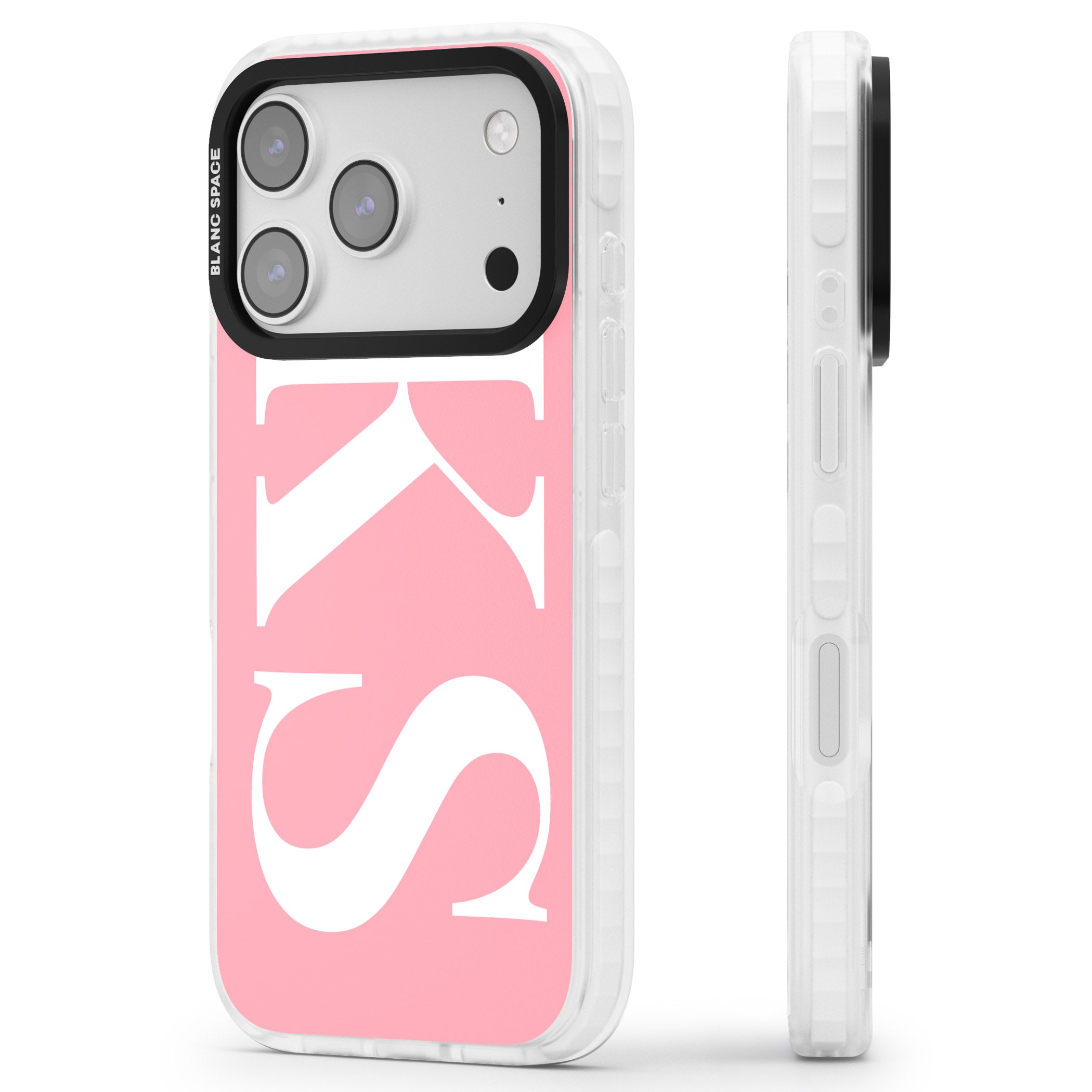 Personalised White & Pink Letters iPhone 17 Pro Impact Pro Clear Phone Case Side Profile