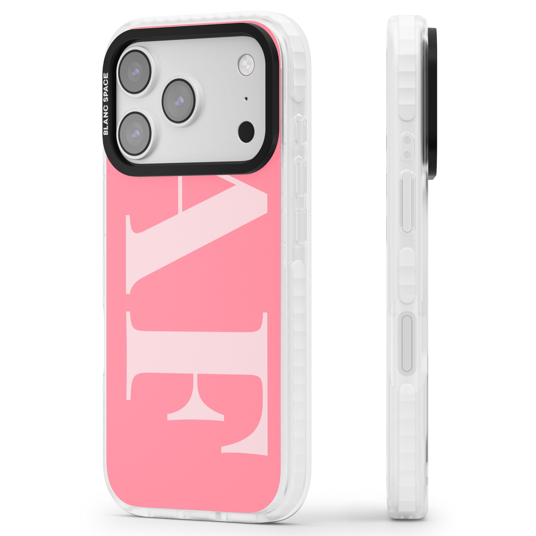 Personalised Light & Dark Pink Green Letters iPhone 17 Pro Impact Pro Clear Phone Case Side Profile