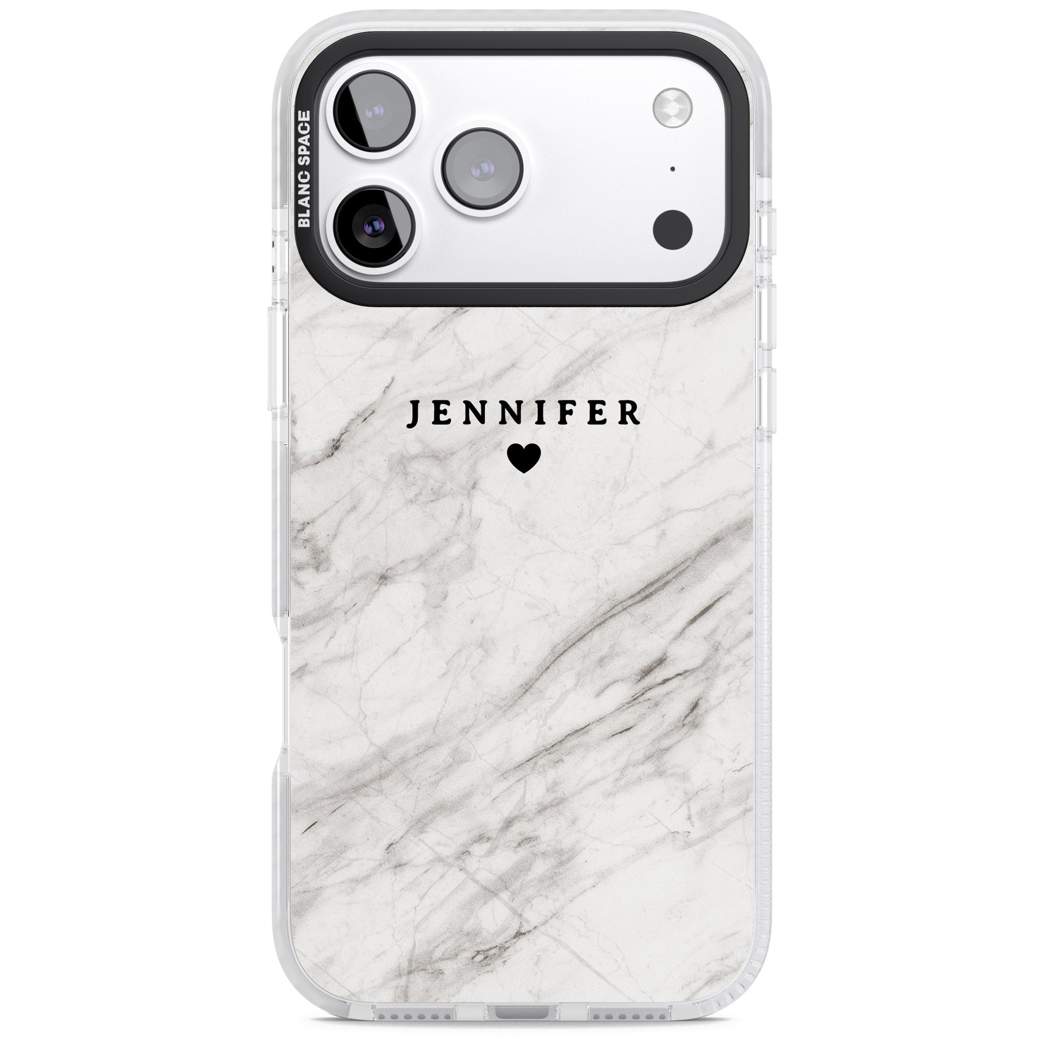 Personalised Light Grey Marble iPhone 17 Pro Impact Pro Clear Phone Case