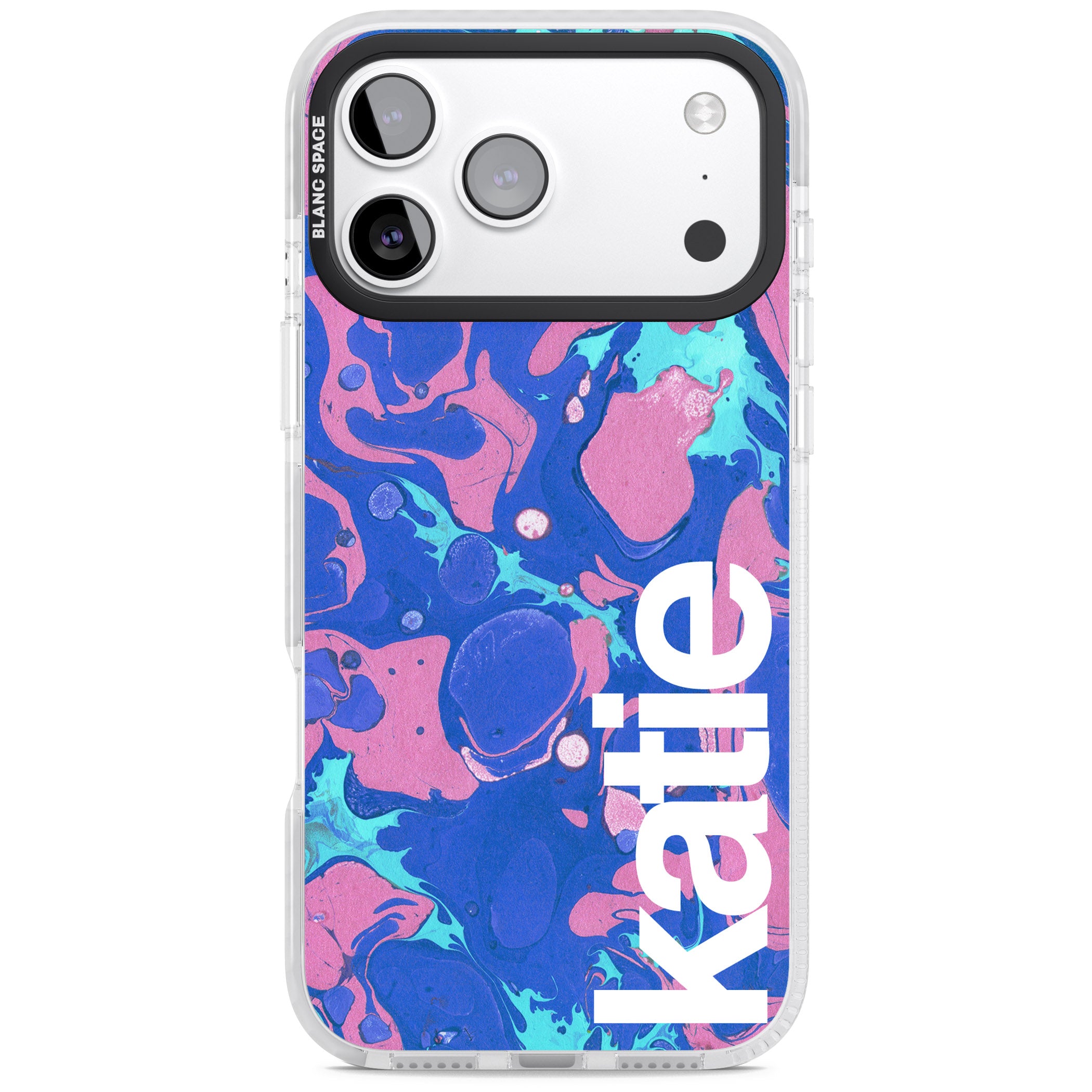 Personalised Navy & Turquoise Marbled iPhone 17 Pro Impact Pro Clear Phone Case
