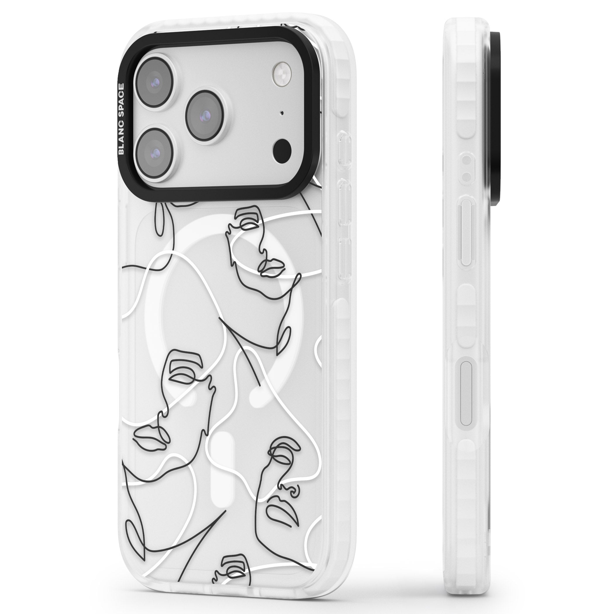Personalised Abstract Faces iPhone 17 Pro Impact Pro Clear Phone Case Side Profile