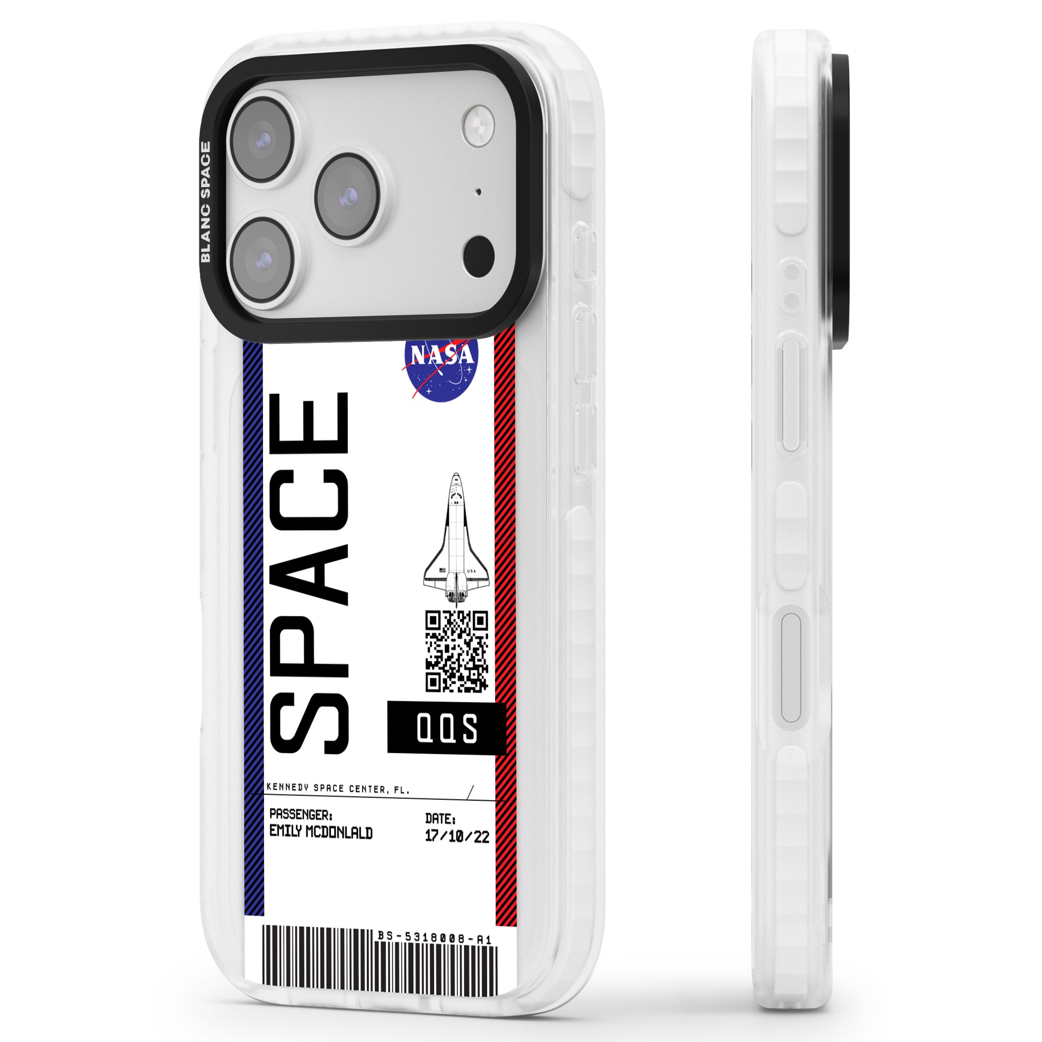 Personalised Nasa Boarding Pass (Light) iPhone 17 Pro Impact Pro Clear Phone Case Side Profile