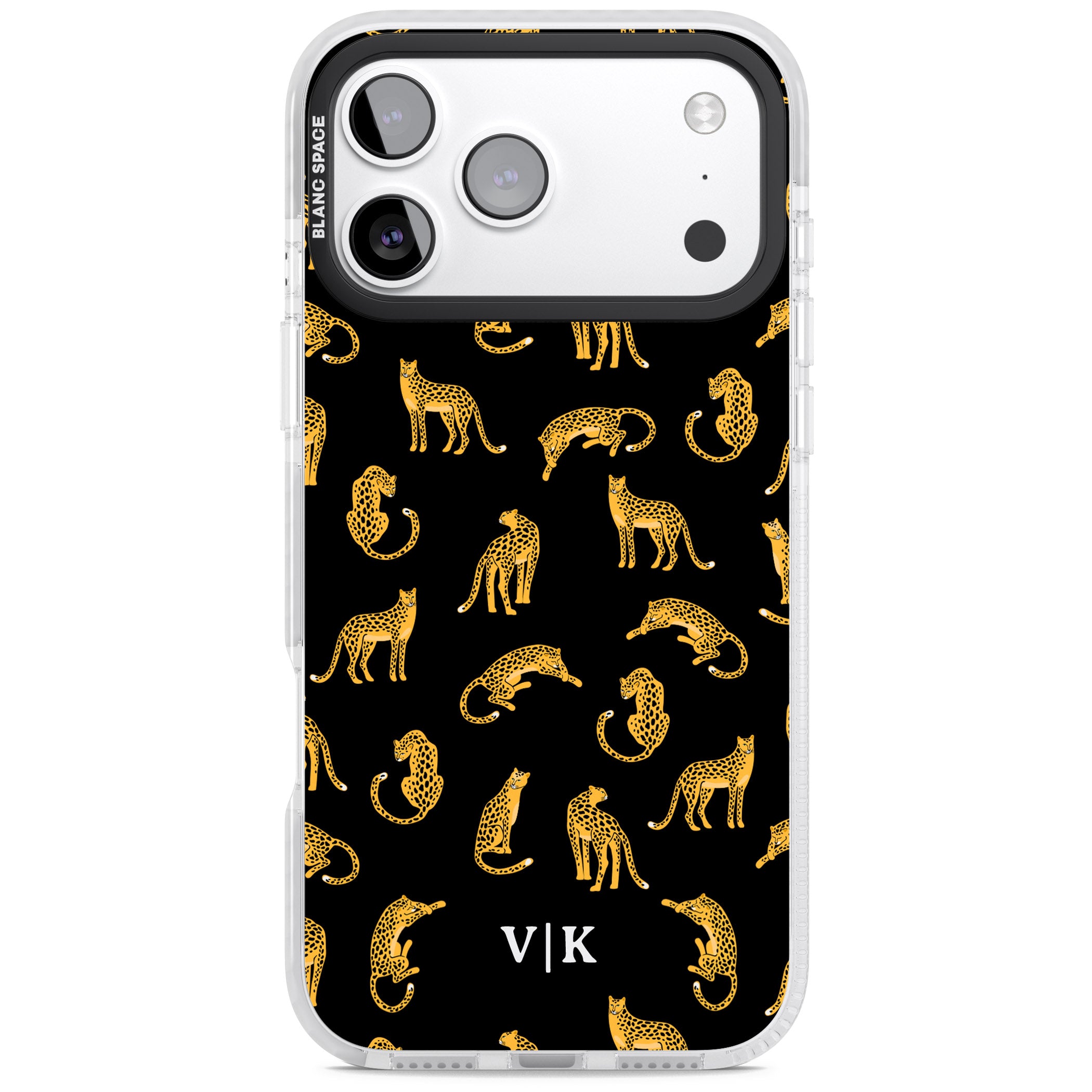 Personalised Gold Cheetah Pattern iPhone 17 Pro Impact Pro Clear Phone Case
