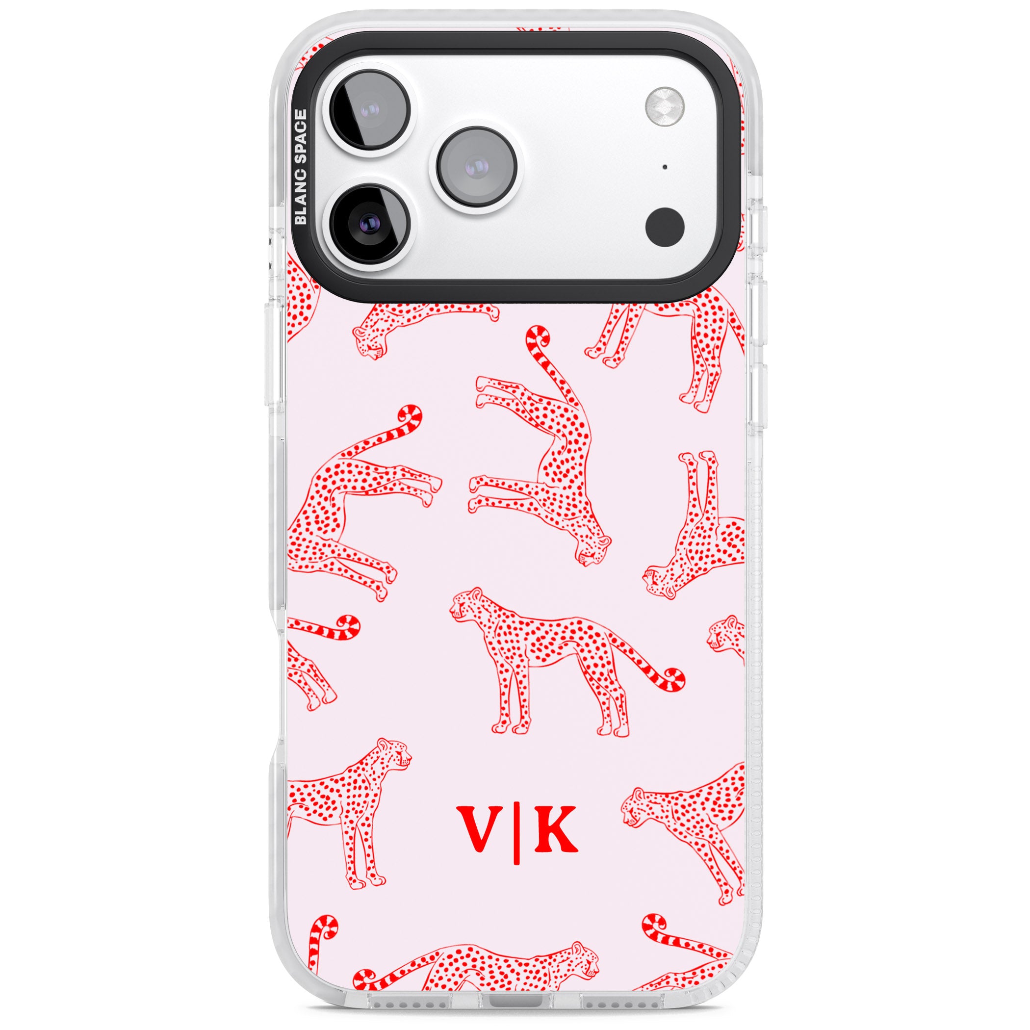 Personalised Red & Pink Cheetah iPhone 17 Pro Impact Pro Clear Phone Case