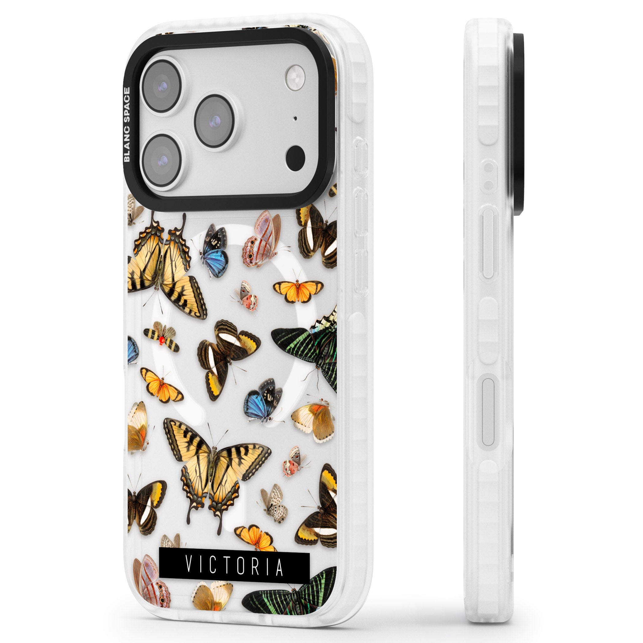 Personalised Butterfly Archive iPhone 17 Pro Impact Pro Clear Phone Case Side Profile