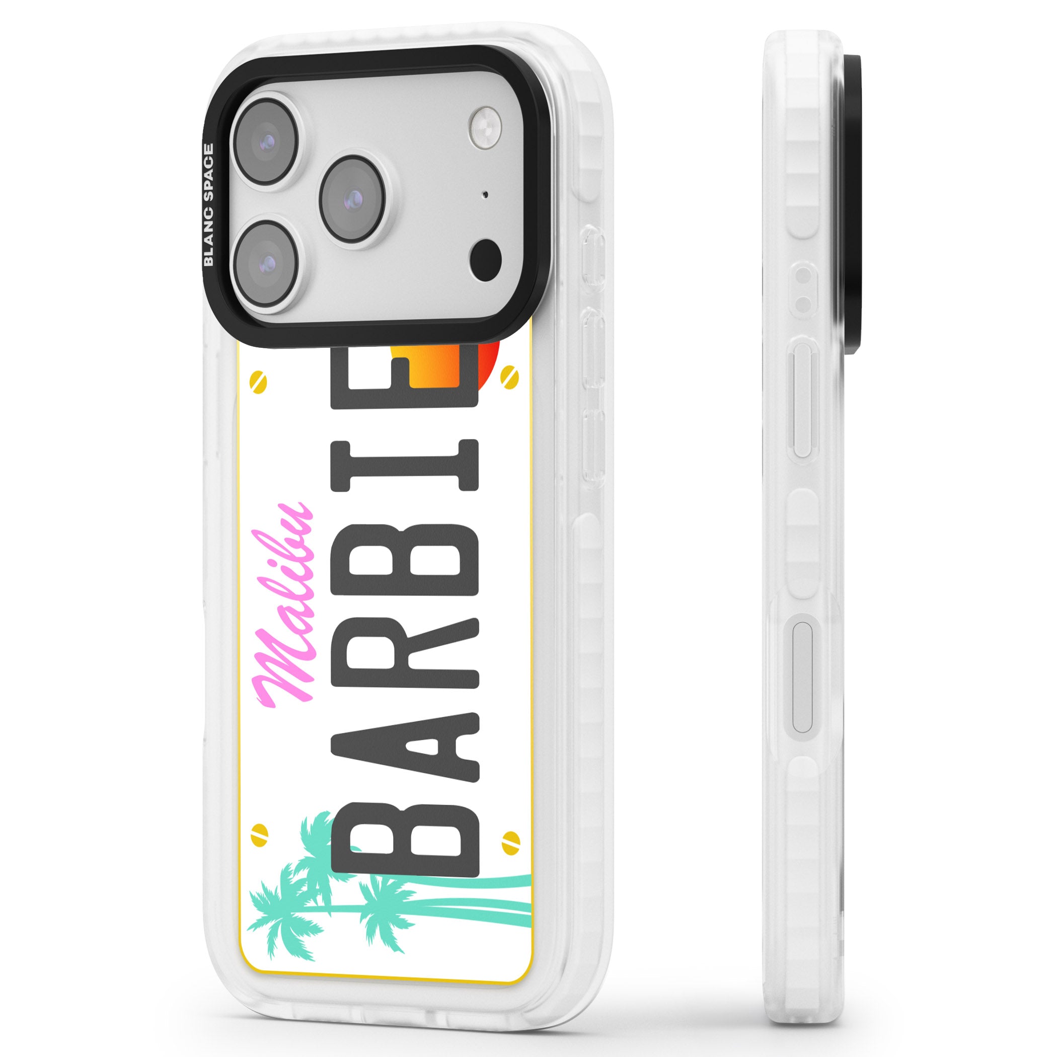 Personalised Malibu License Plate iPhone 17 Pro Impact Pro Clear Phone Case Side Profile