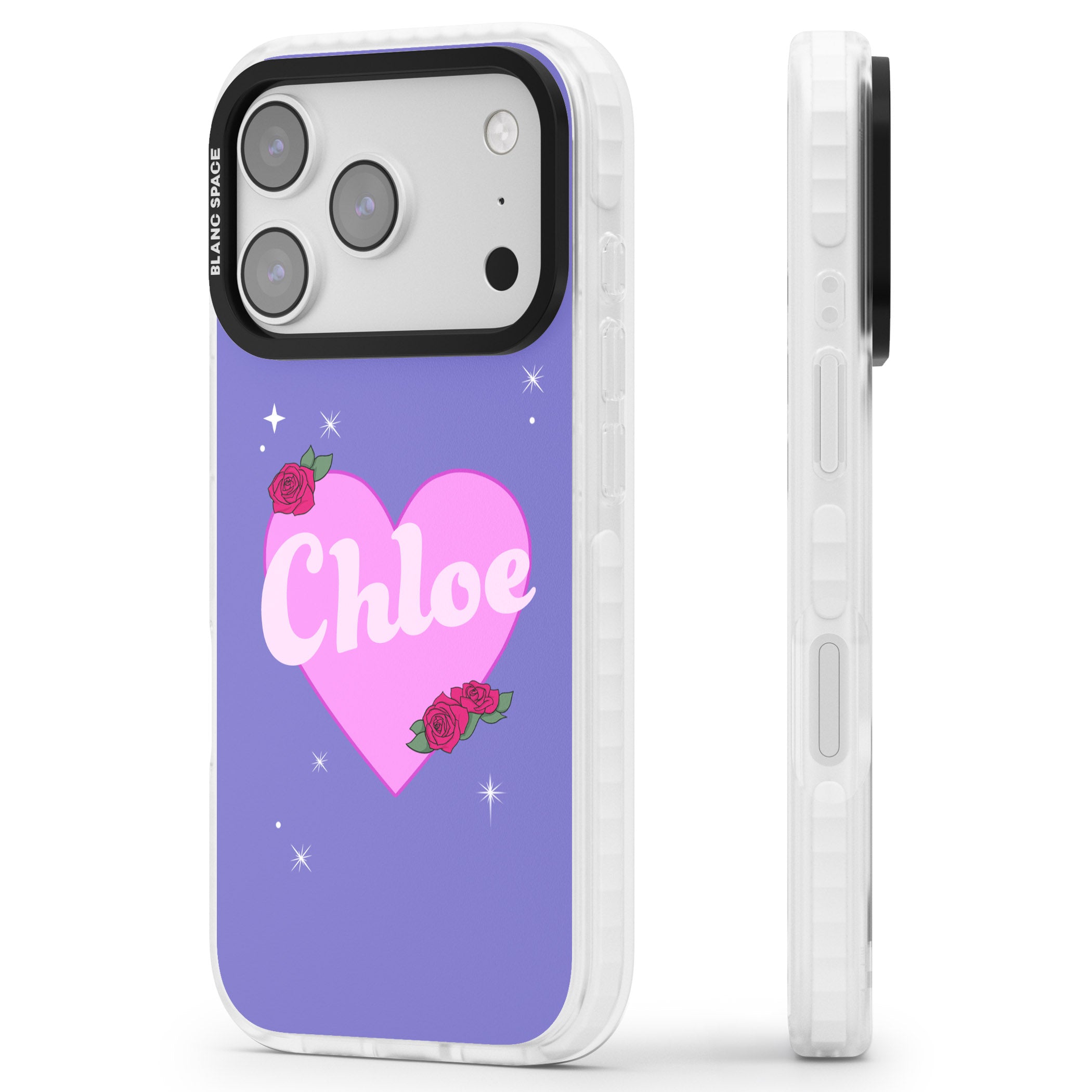 Personalised Glamorous Love Heart iPhone 17 Pro Impact Pro Clear Phone Case Side Profile