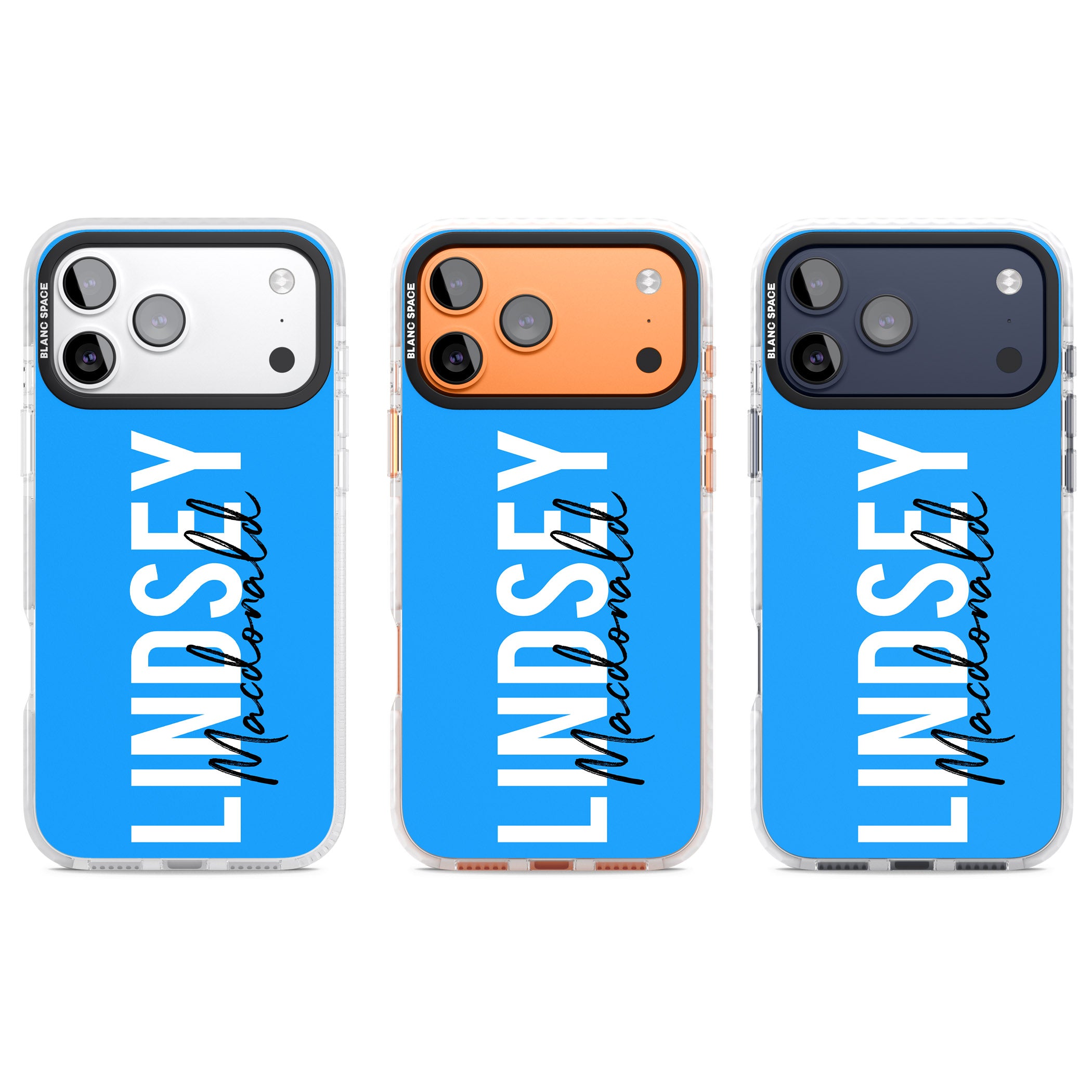 Personalised Bold Name: Blue iPhone 17 Pro Impact Pro Clear Phone Case APT Impact Protection