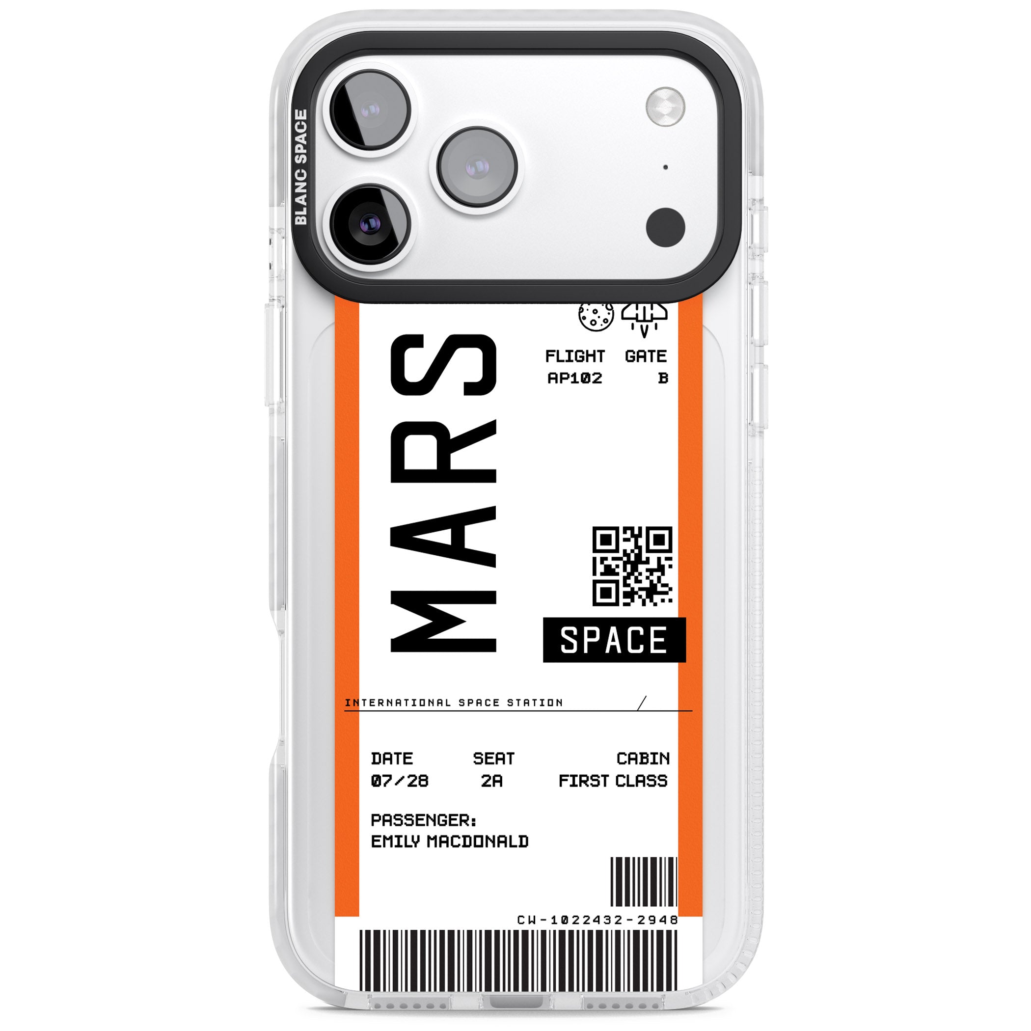Personalised Mars Travel Ticket iPhone 17 Pro Impact Pro Clear Phone Case