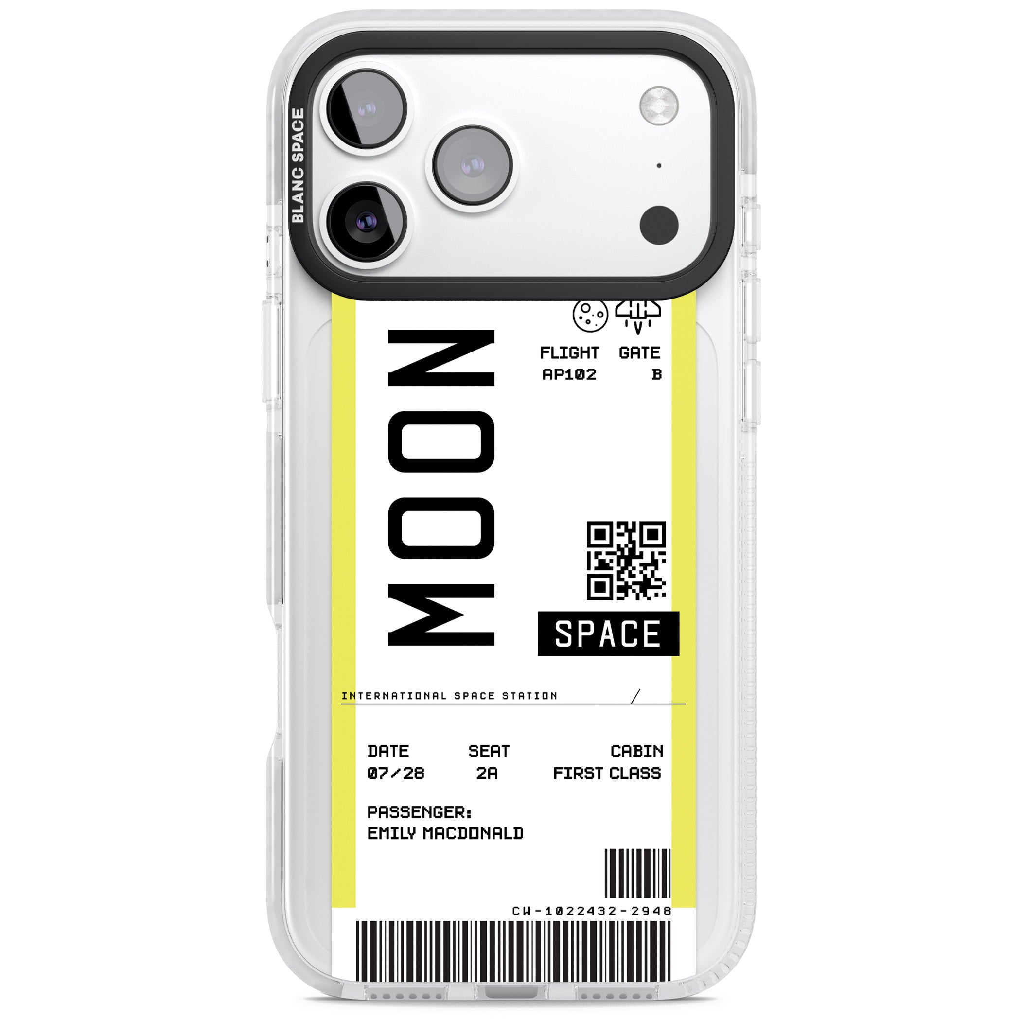 Personalised Moon Travel Ticket iPhone 17 Pro Impact Pro Clear Phone Case
