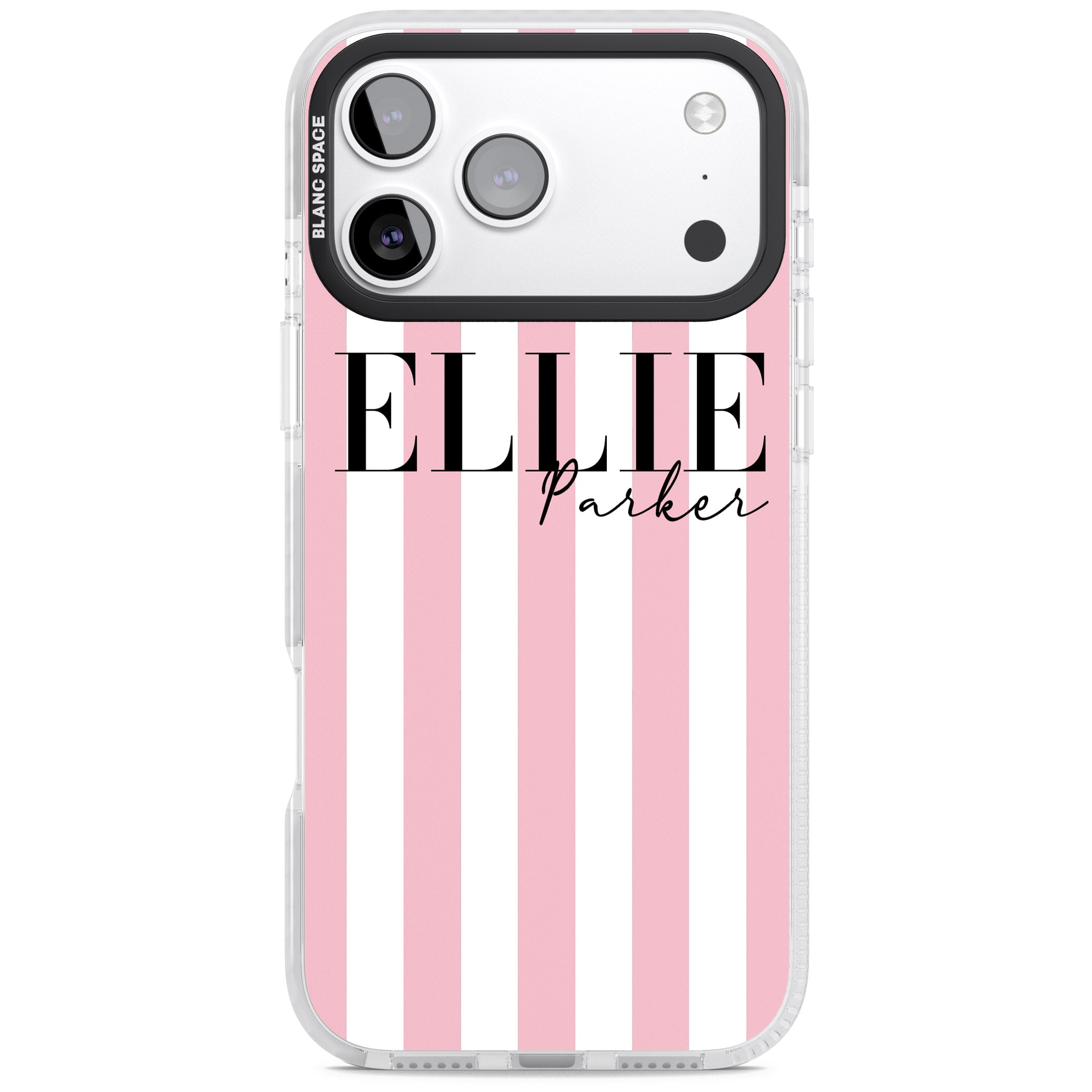 Personalised Pink Stripes iPhone 17 Pro Impact Pro Clear Phone Case