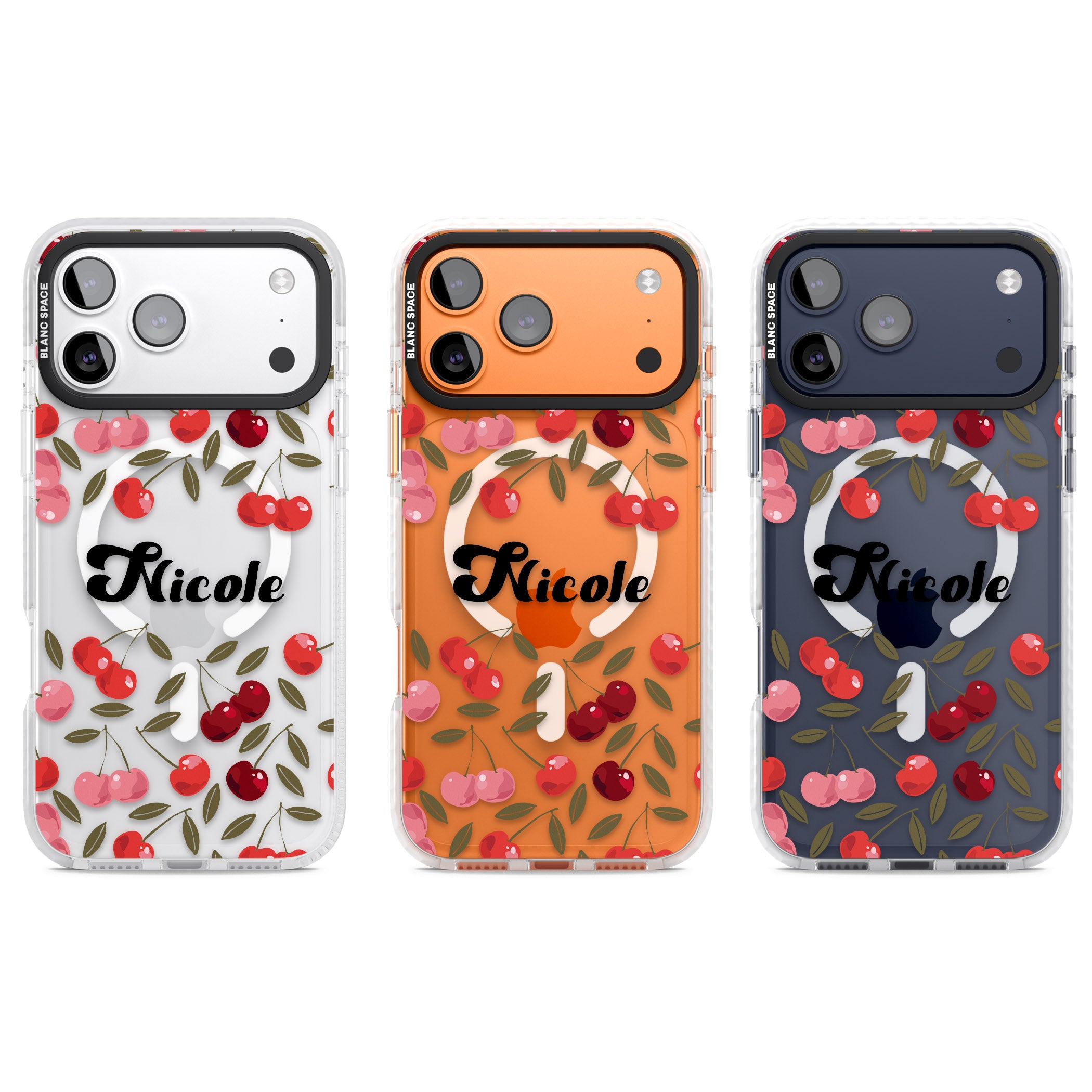 Personalised Cherry Pattern iPhone 17 Pro Impact Pro Clear Phone Case APT Impact Protection