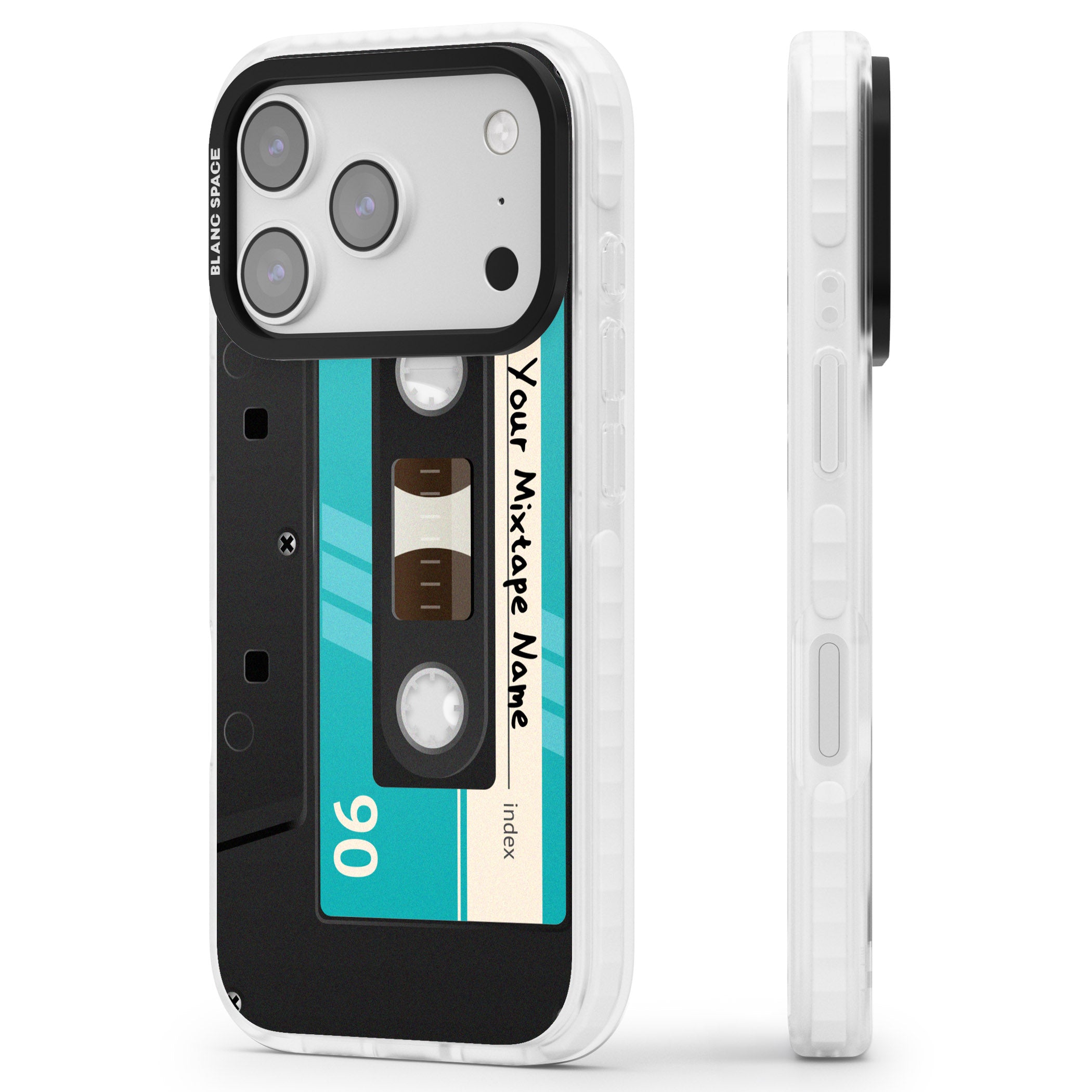 Personalised Retro Mixtape Dark iPhone 17 Pro Impact Pro Clear Phone Case Side Profile