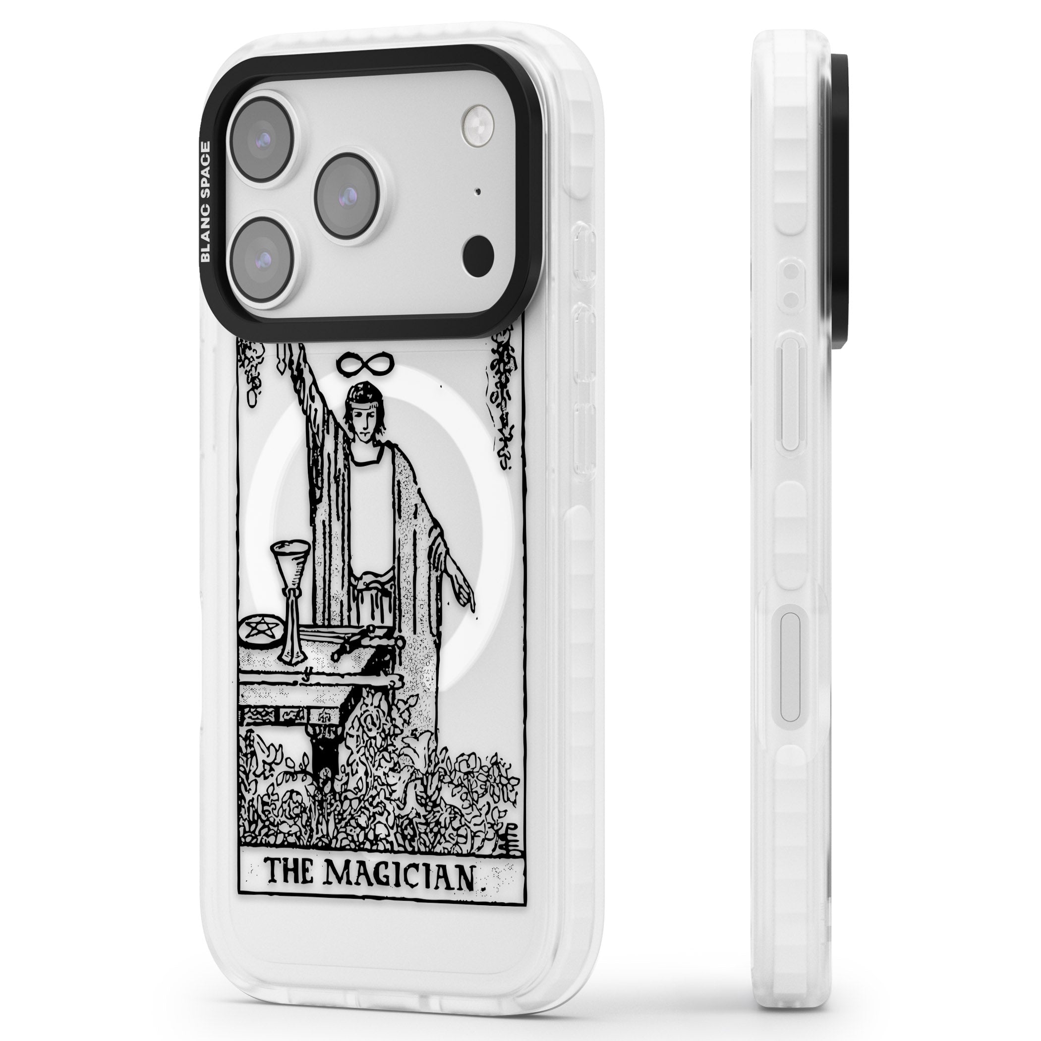 Personalised The Magician Tarot Transparent iPhone 17 Pro Max Impact Pro Clear Phone Case Side Profile