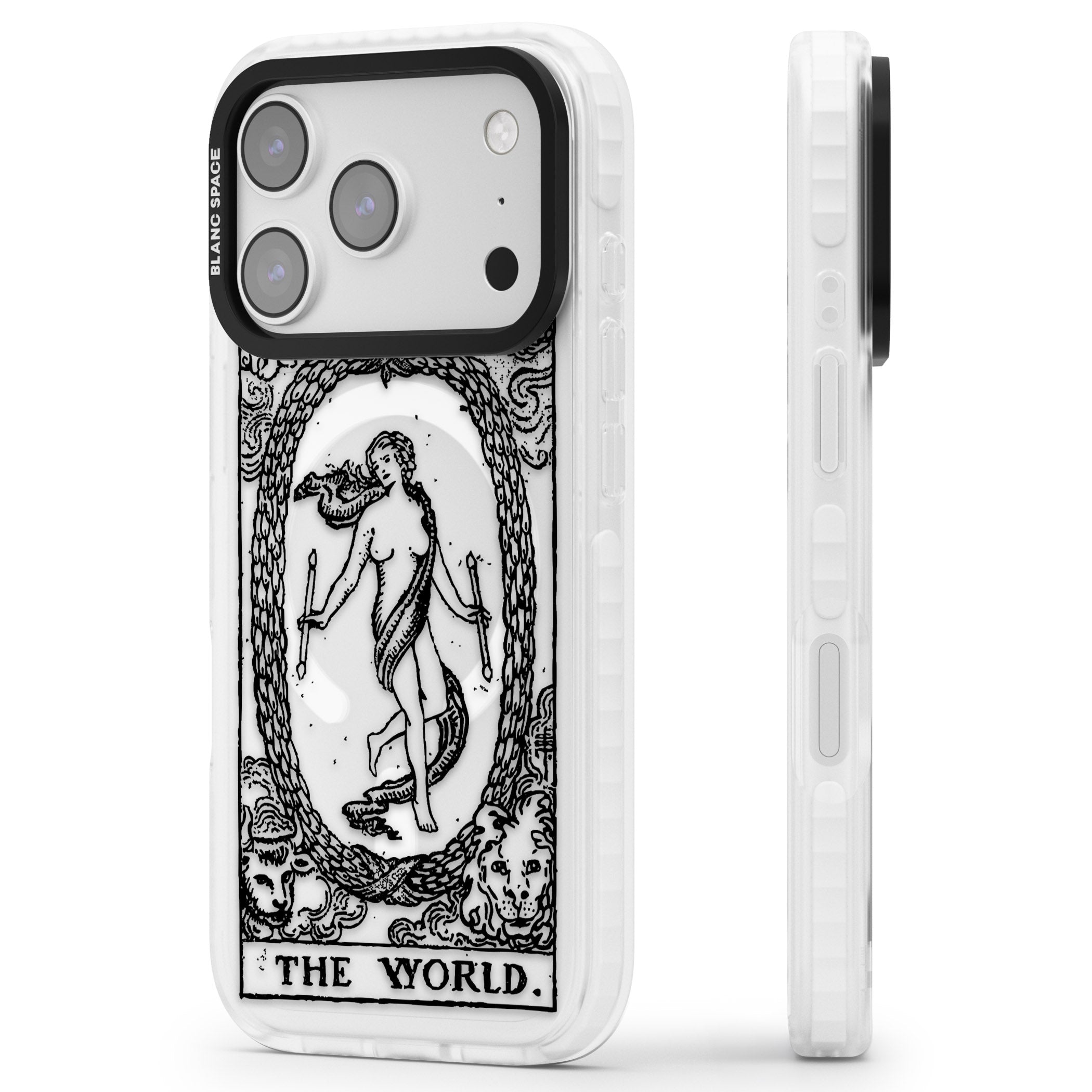 Personalised The World Tarot Card (Clear) iPhone 17 Pro Impact Pro Clear Phone Case Side Profile
