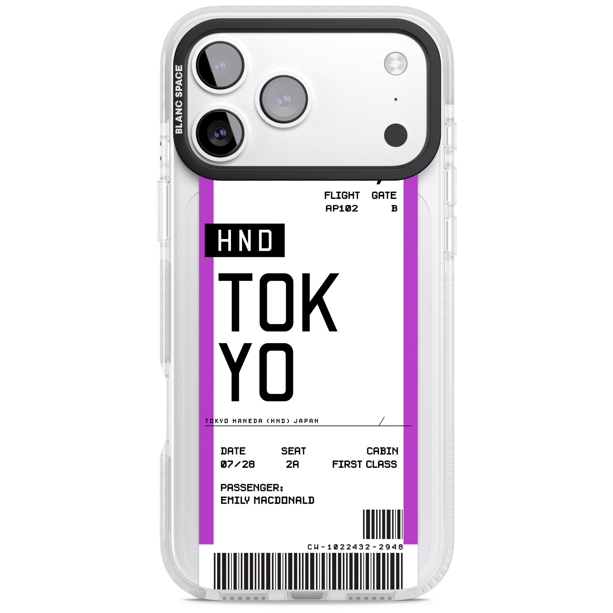 Personalised Tokyo Boarding Pass iPhone 17 Pro Impact Pro Clear Phone Case