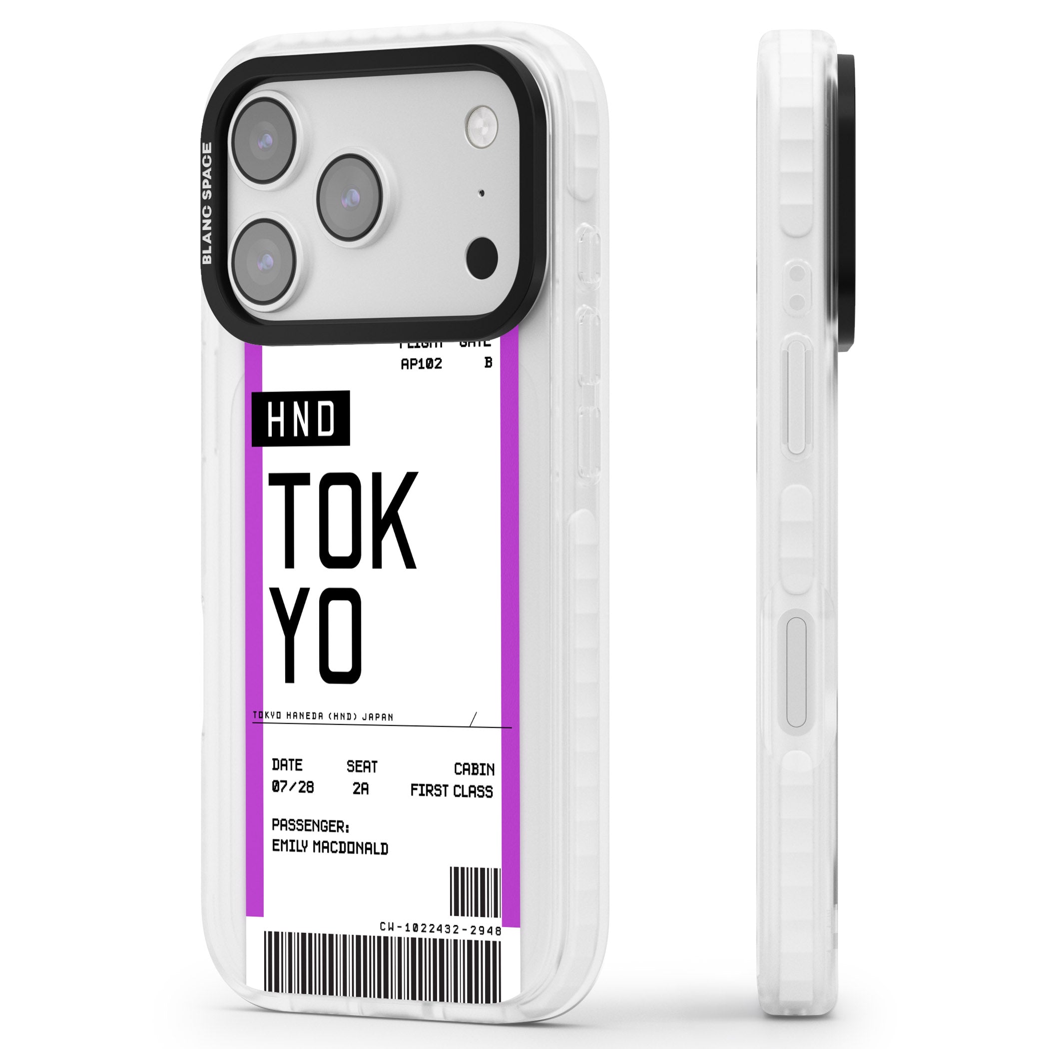 Personalised Tokyo Boarding Pass iPhone 17 Pro Impact Pro Clear Phone Case Side Profile