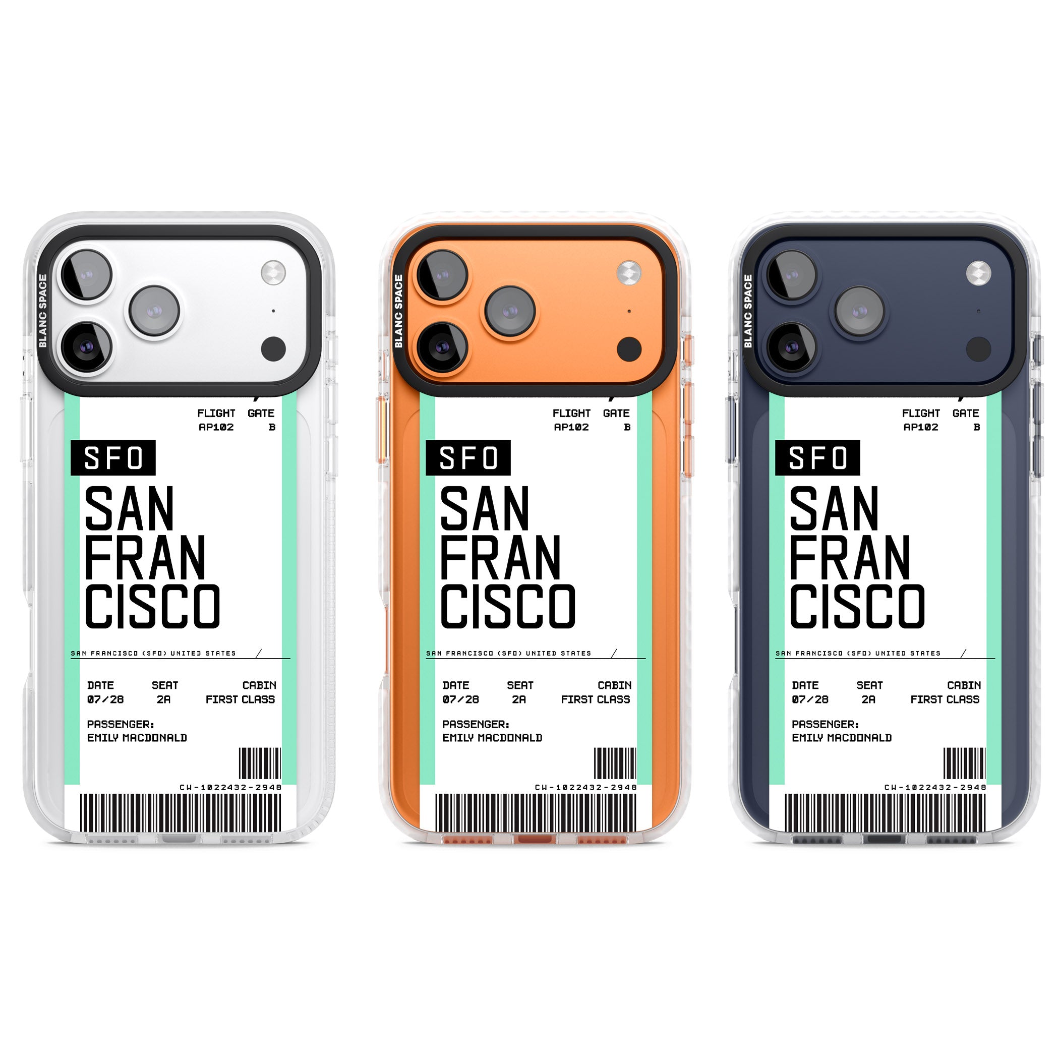 Personalised San Francisco Boarding Pass iPhone 17 Pro Impact Pro Clear Phone Case APT Impact Protection