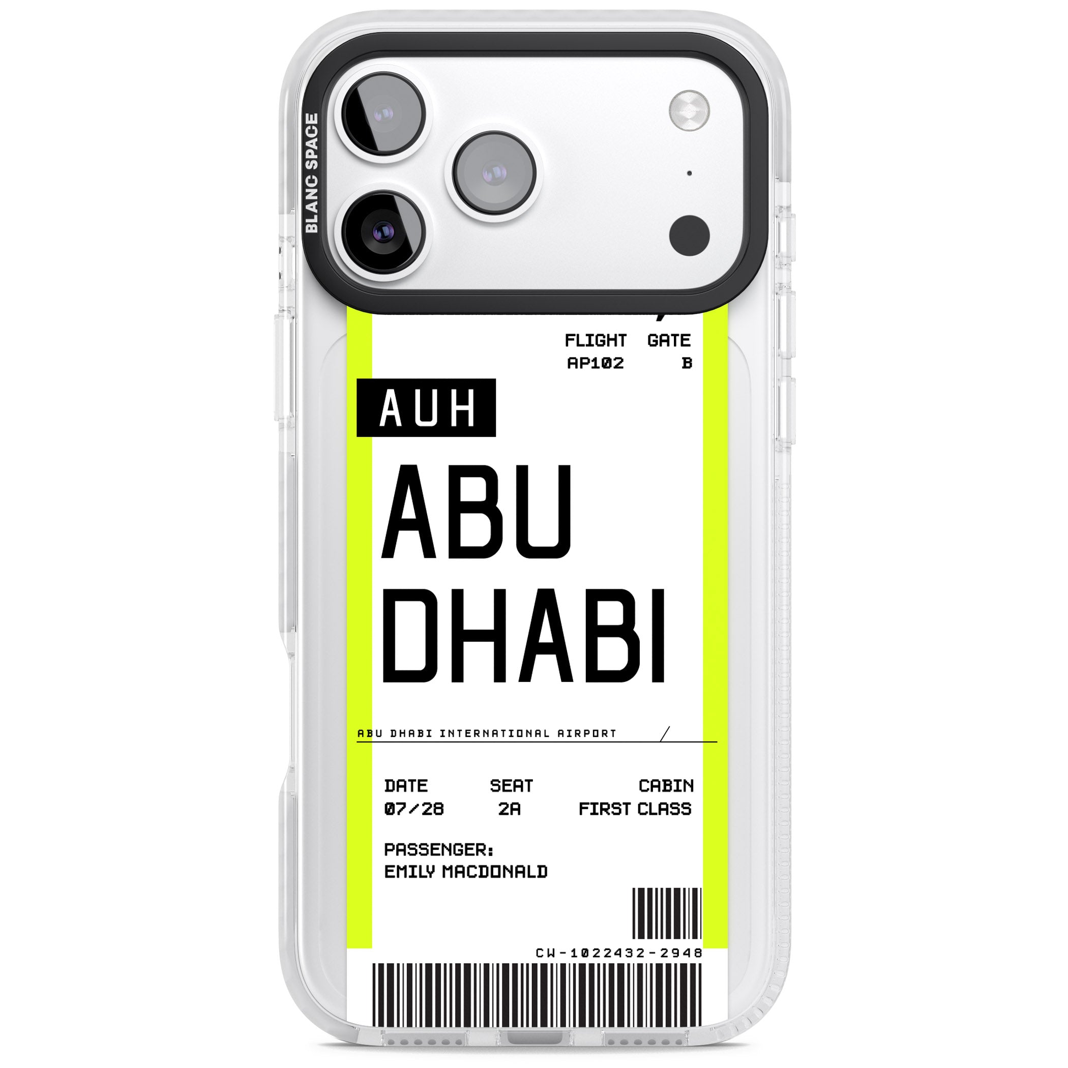 Personalised Abu Dhabi Boarding Pass iPhone 17 Pro Impact Pro Clear Phone Case
