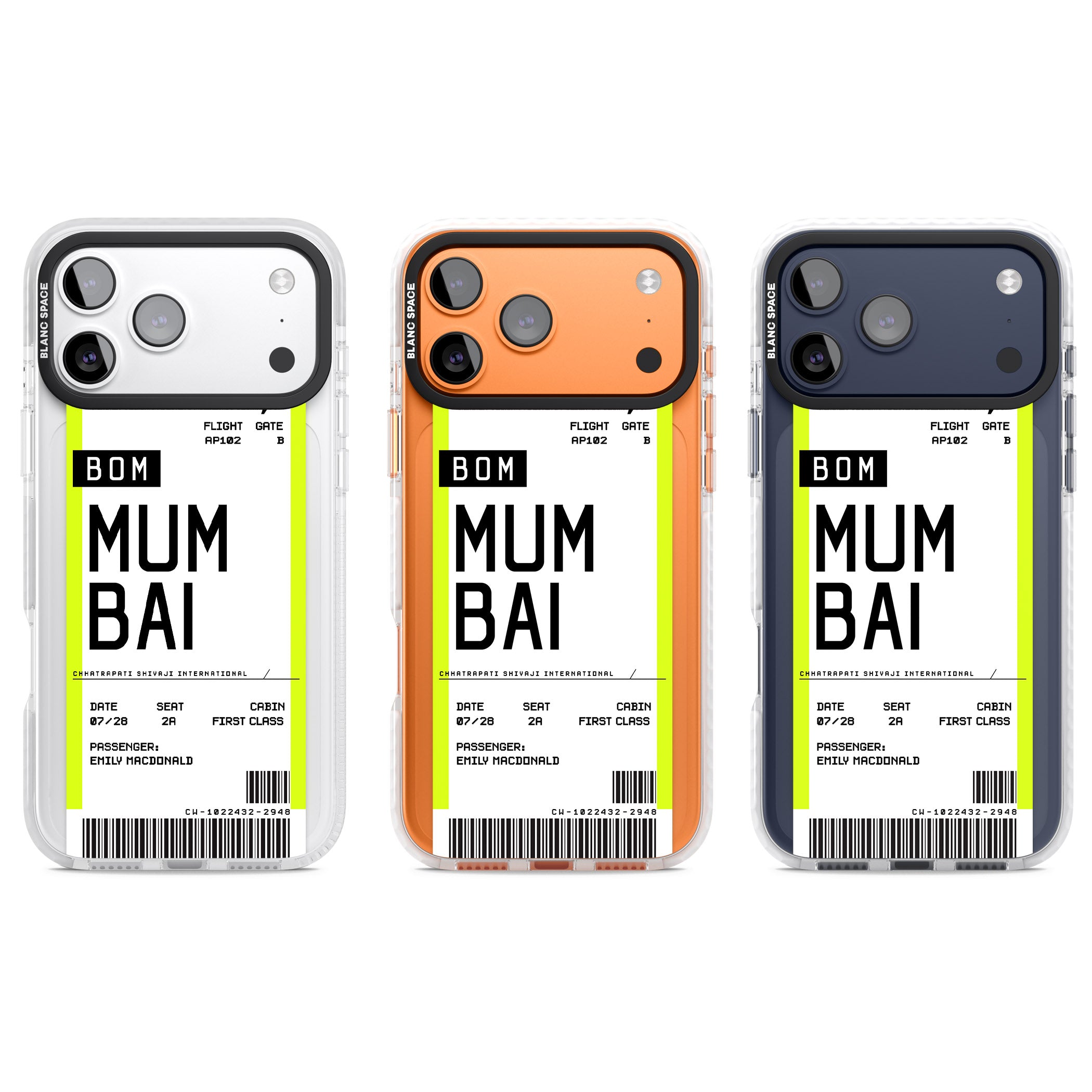 Personalised Mumbai Boarding Pass iPhone 17 Pro Impact Pro Clear Phone Case APT Impact Protection