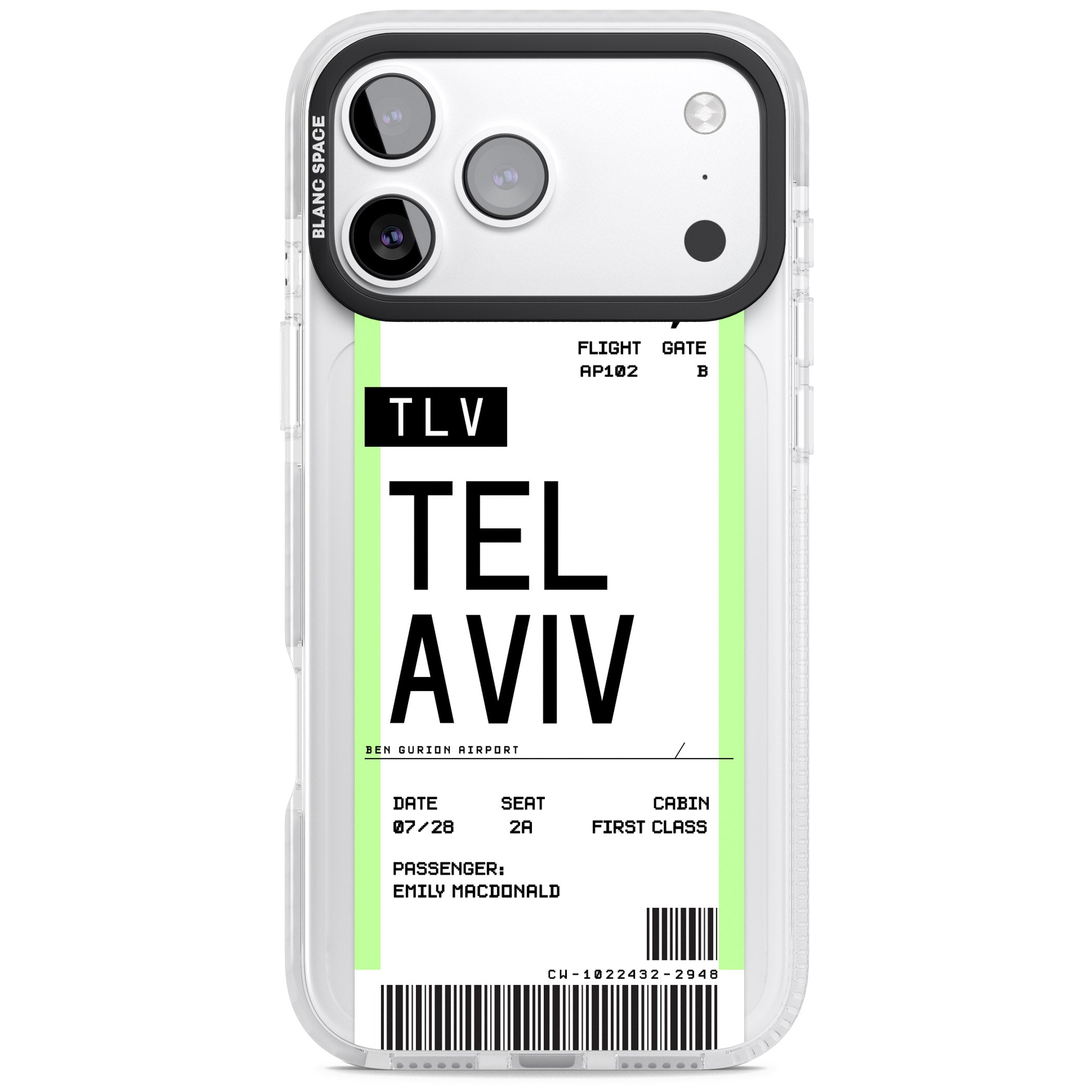 Personalised Tel Aviv Boarding Pass iPhone 17 Pro Impact Pro Clear Phone Case