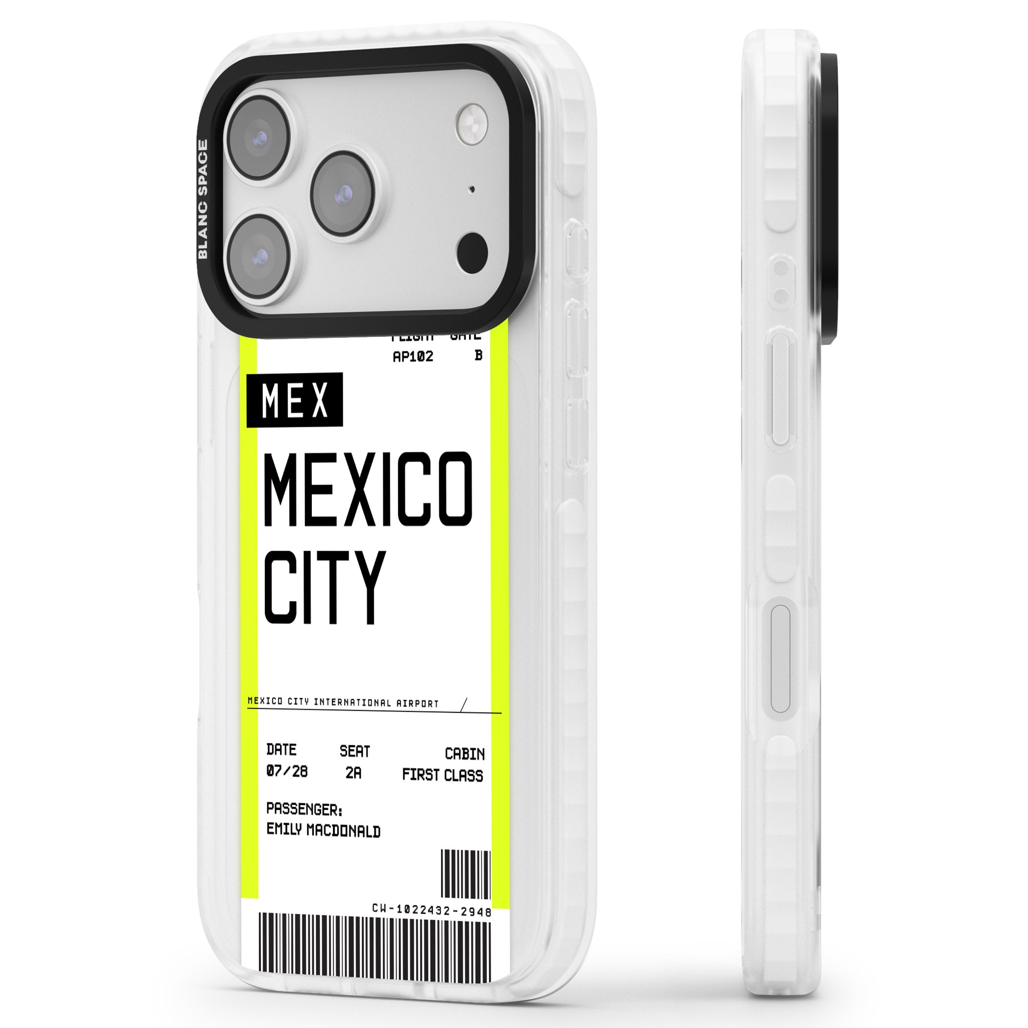 Personalised Mexico City Boarding Pass iPhone 17 Pro Impact Pro Clear Phone Case Side Profile