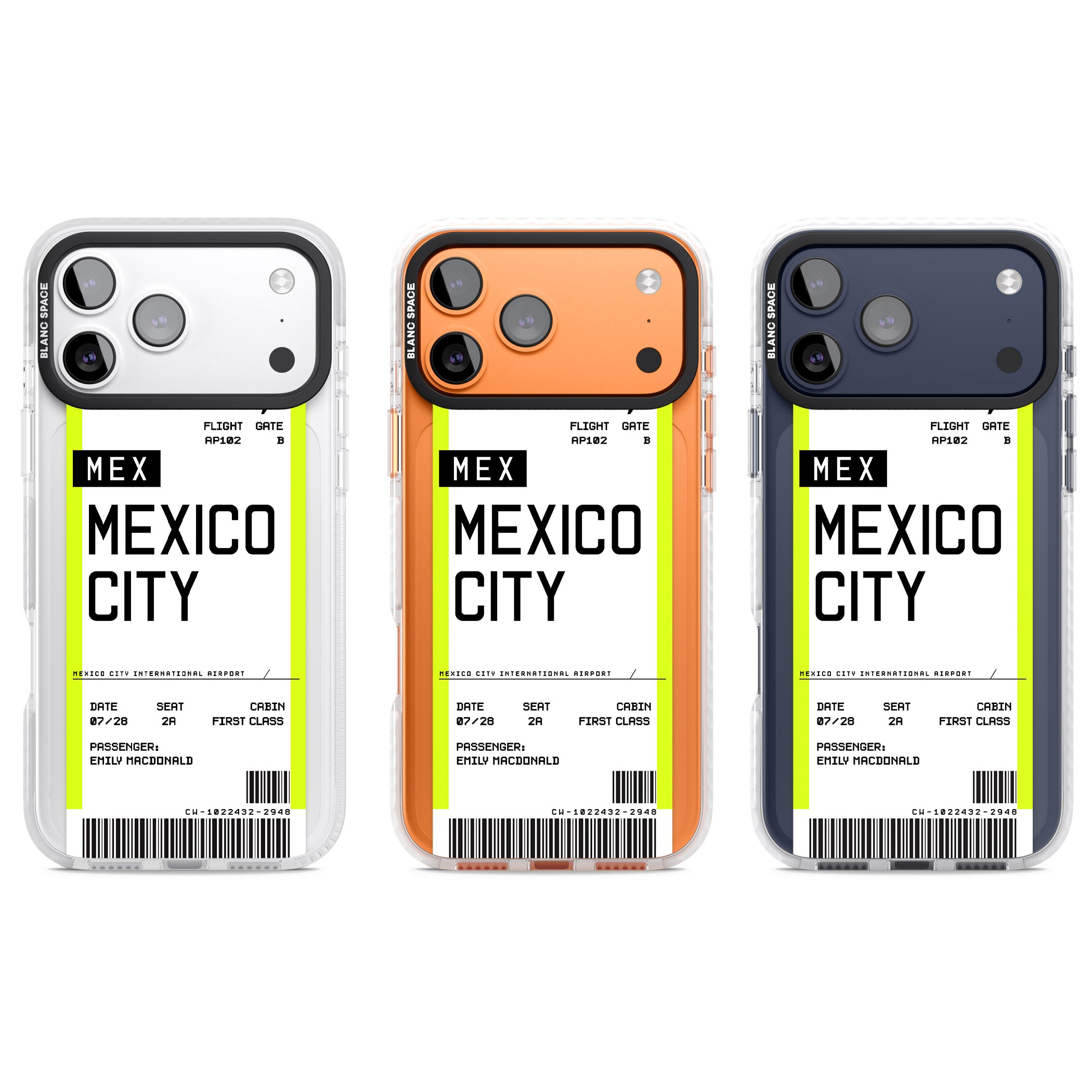 Personalised Mexico City Boarding Pass iPhone 17 Pro Impact Pro Clear Phone Case APT Impact Protection