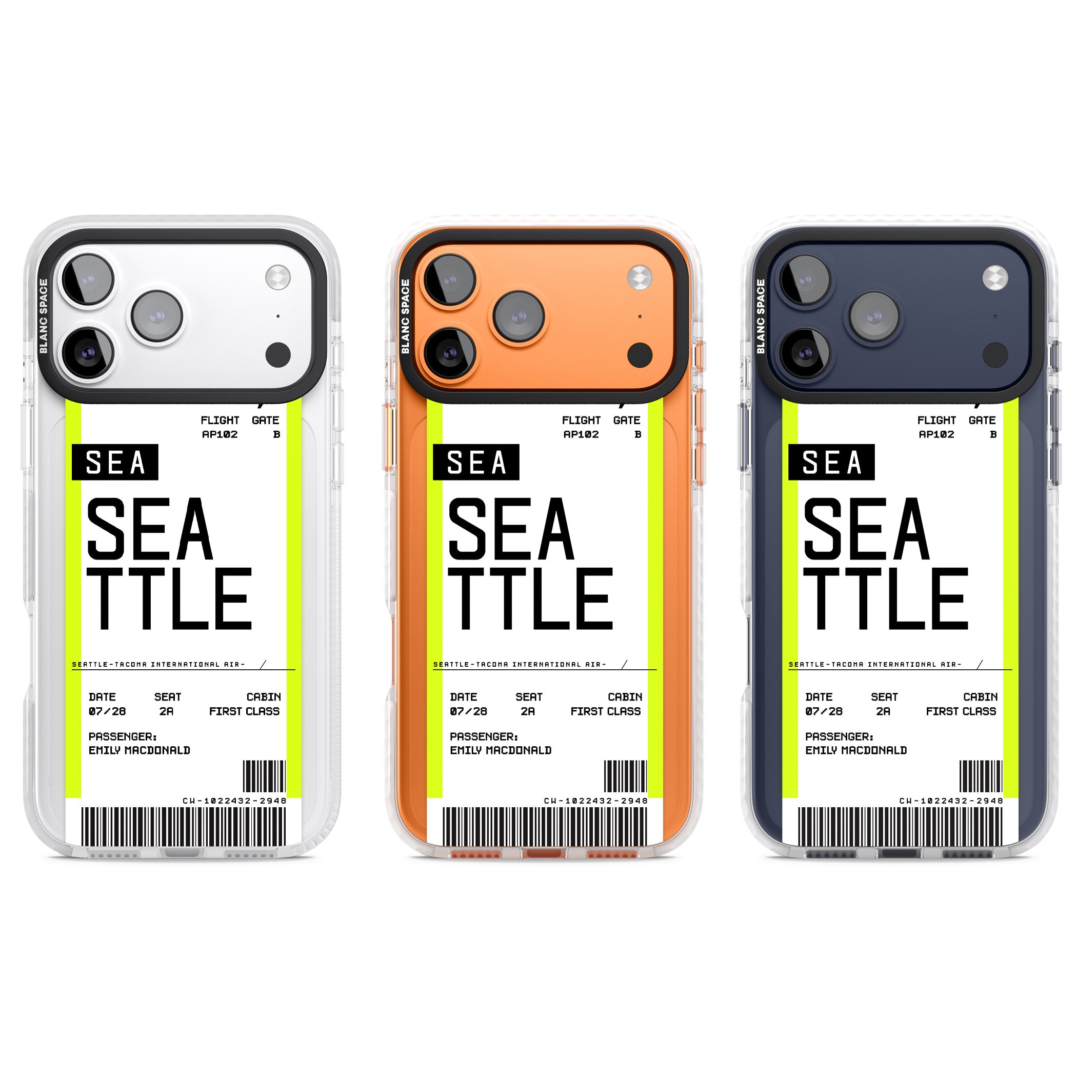 Personalised Seattle Boarding Pass iPhone 17 Pro Impact Pro Clear Phone Case APT Impact Protection