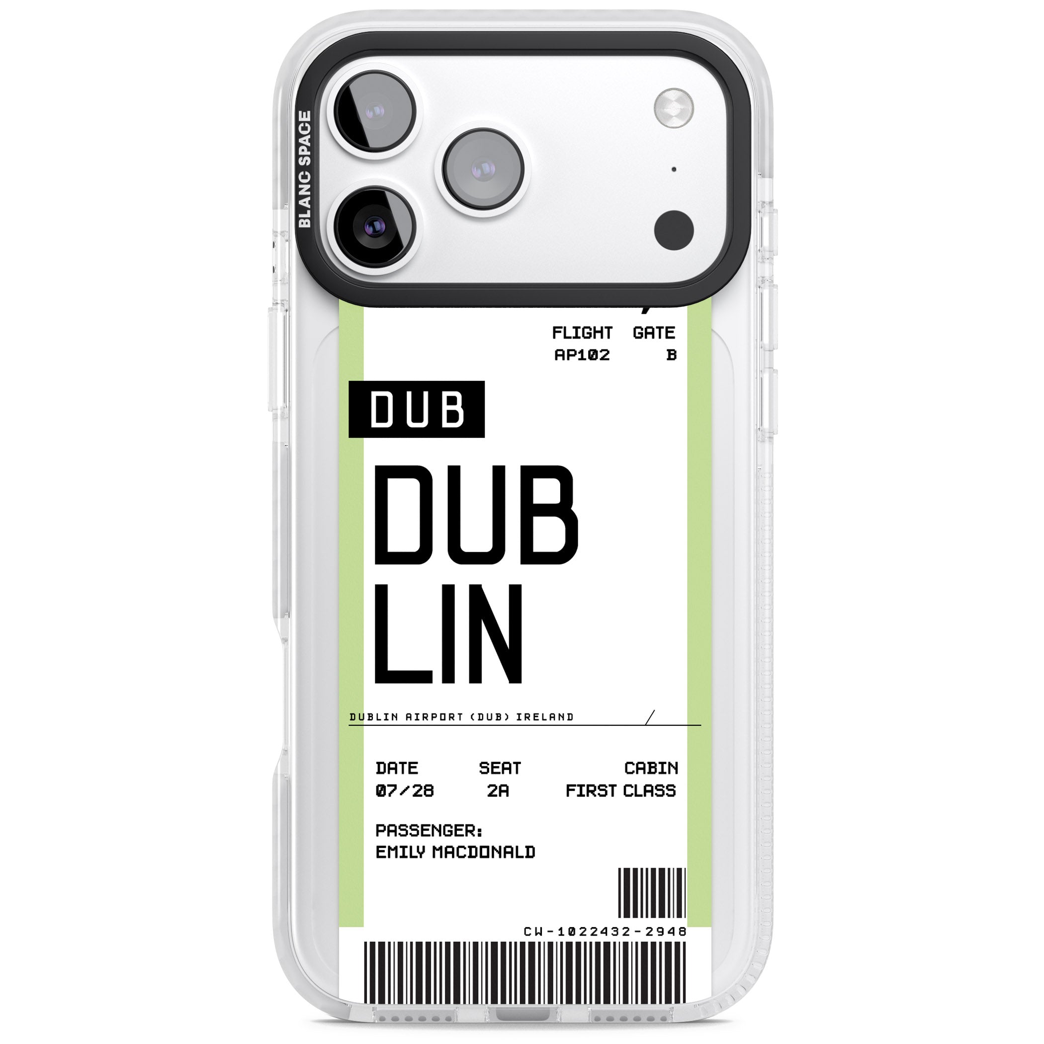 Personalised Dublin Boarding Pass iPhone 17 Pro Impact Pro Clear Phone Case